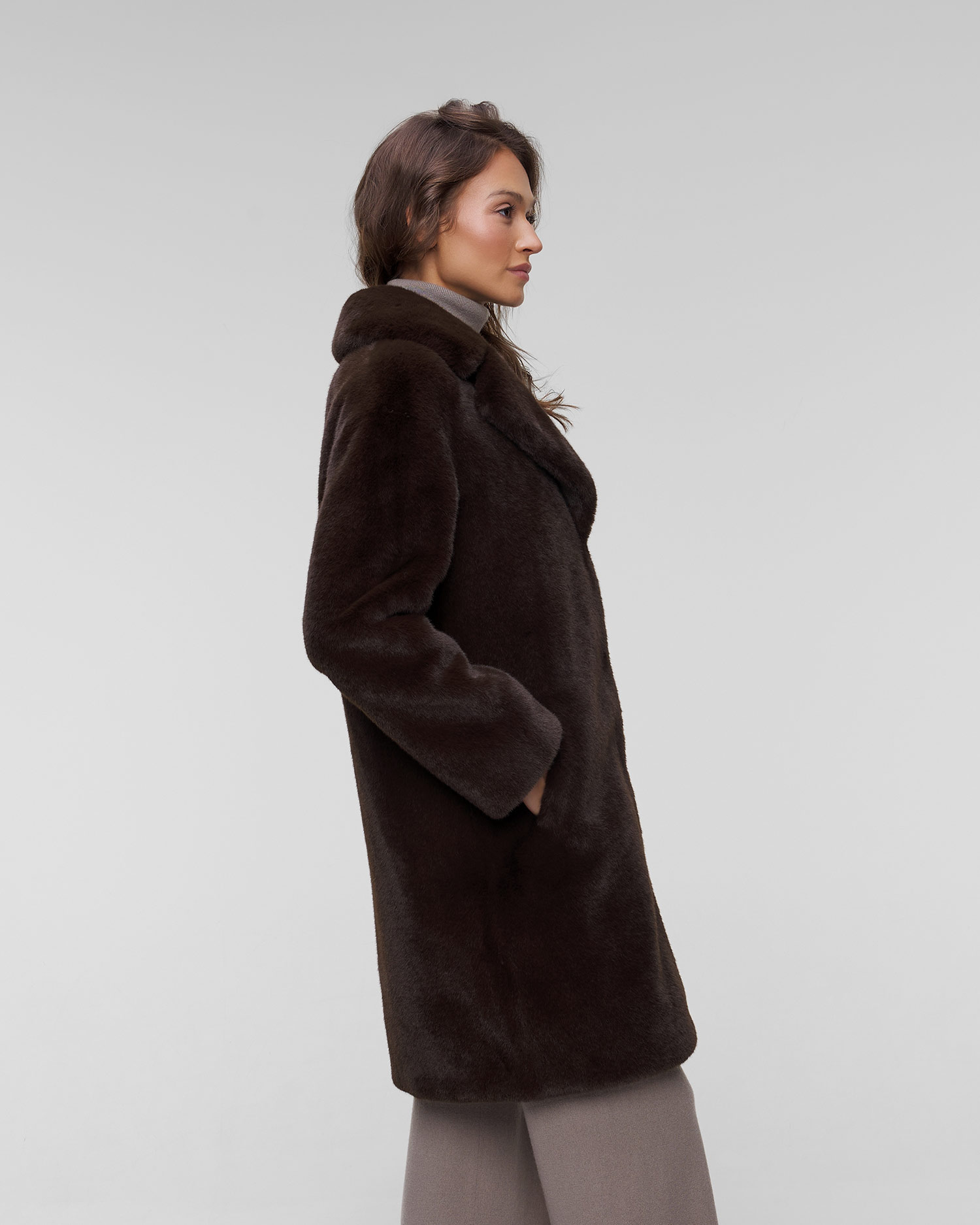 Haină de blană maro pentru femei Stand Studio Camille Cocoon Coat