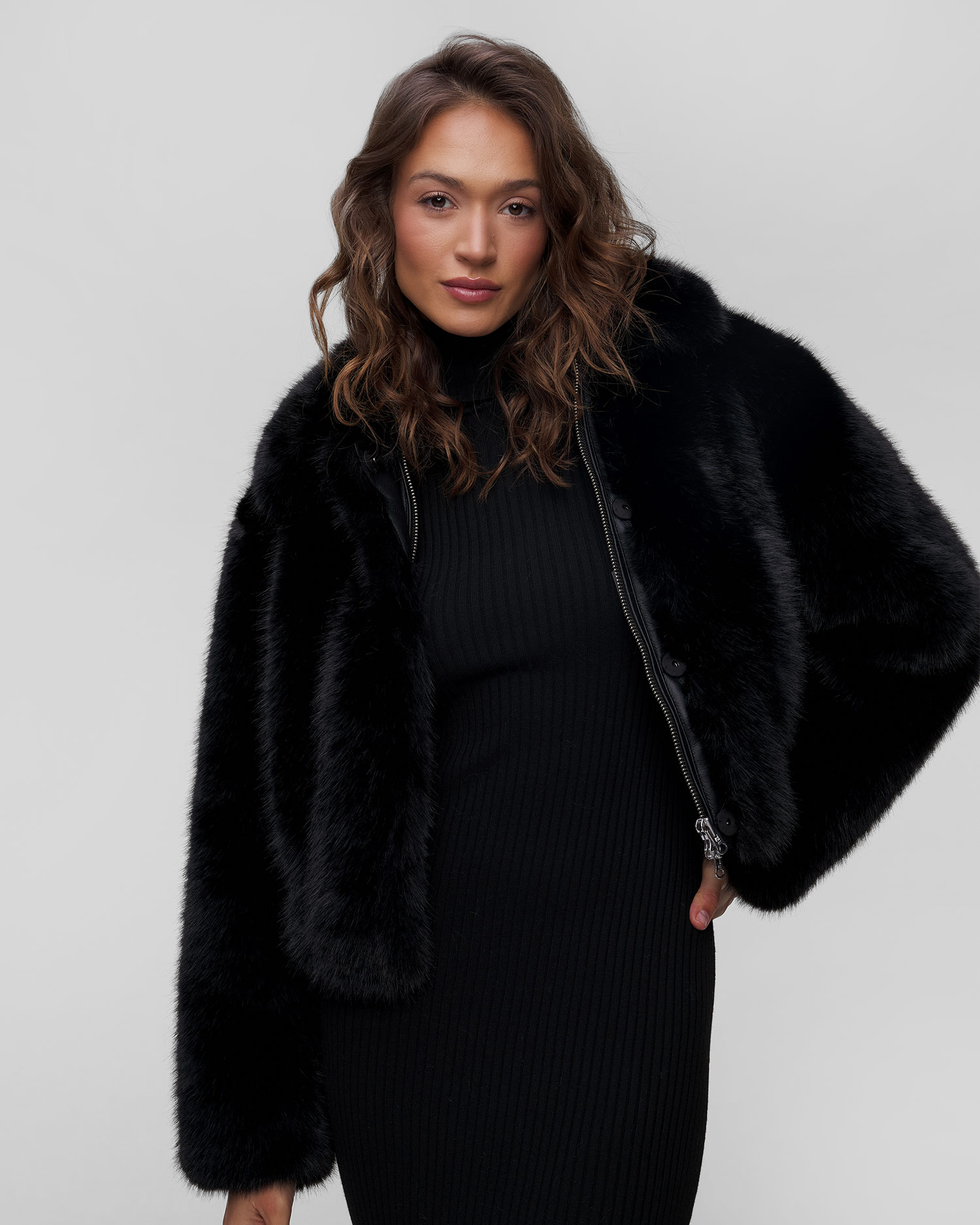Geacă de blană neagră pentru femei Stand Studio Lena Jacket