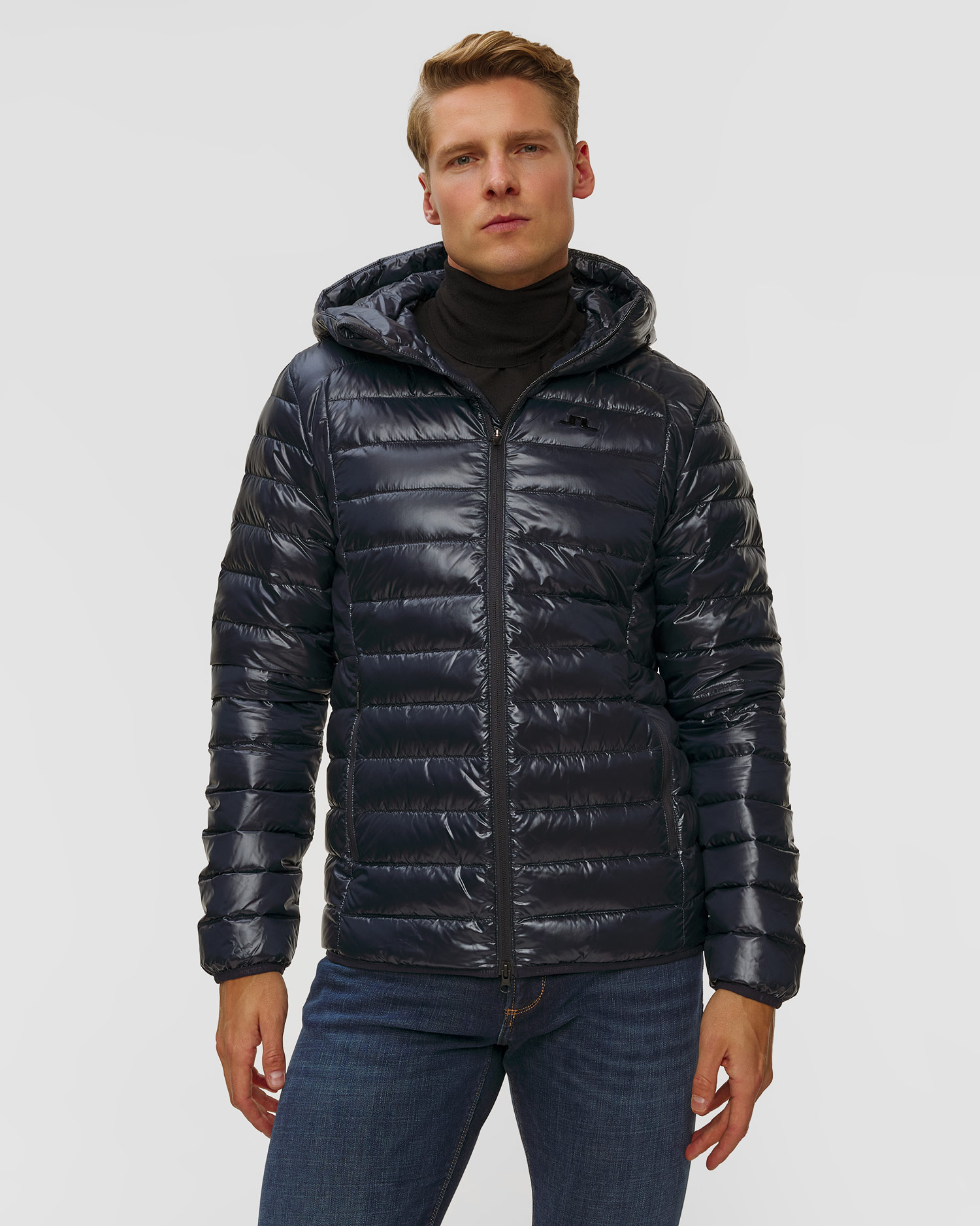 J.Lindeberg Oden Light Down Hood Herren-Daunenjacke in Marineblau, Farbe/Muster: Granatowy