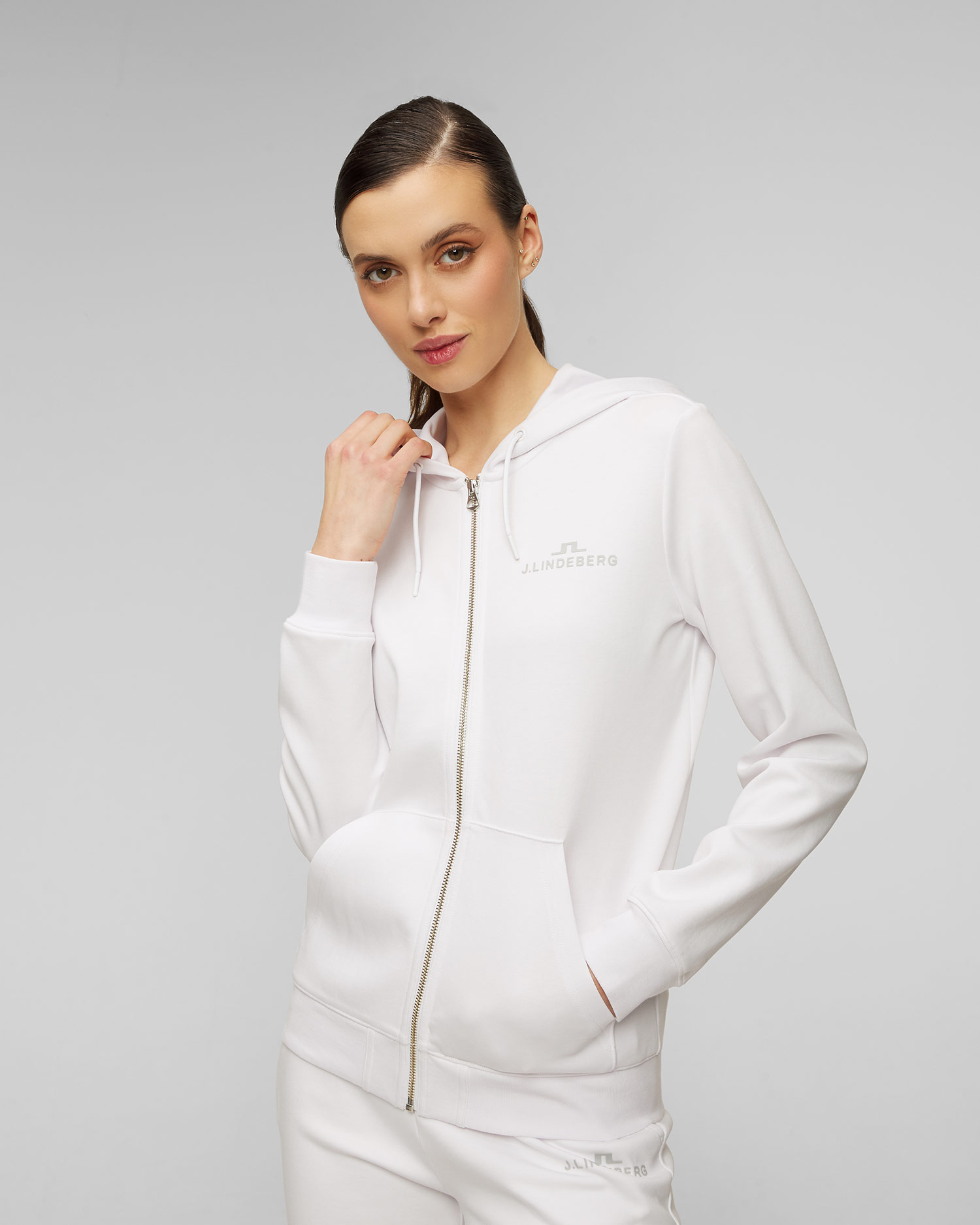 Sweat-shirt blanc pour femmes J.Lindeberg W Alpha Zip Hood 