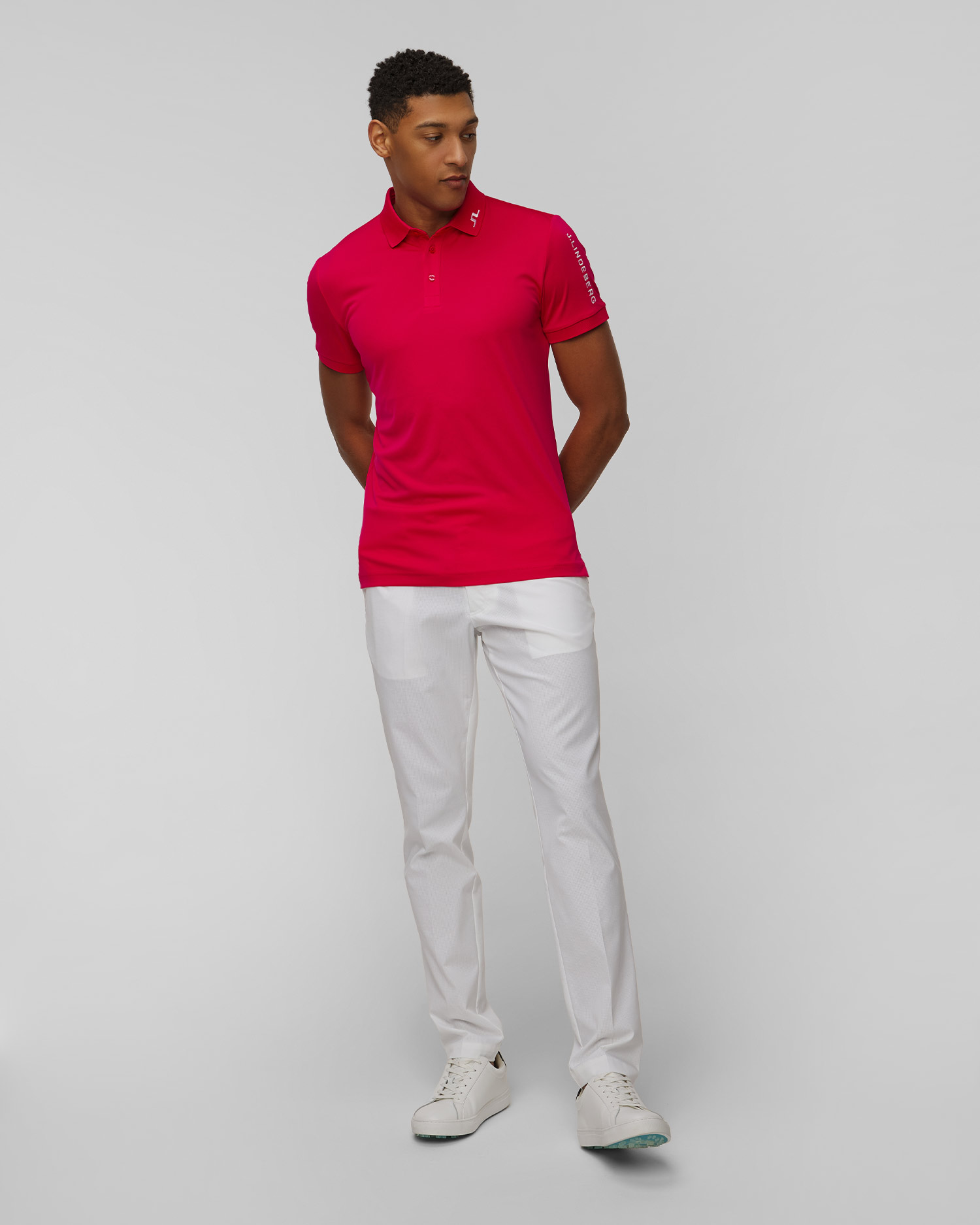 Pánské funkční polo J.Lindeberg Tour Tech Slim Fit Polo v Červené Barvě