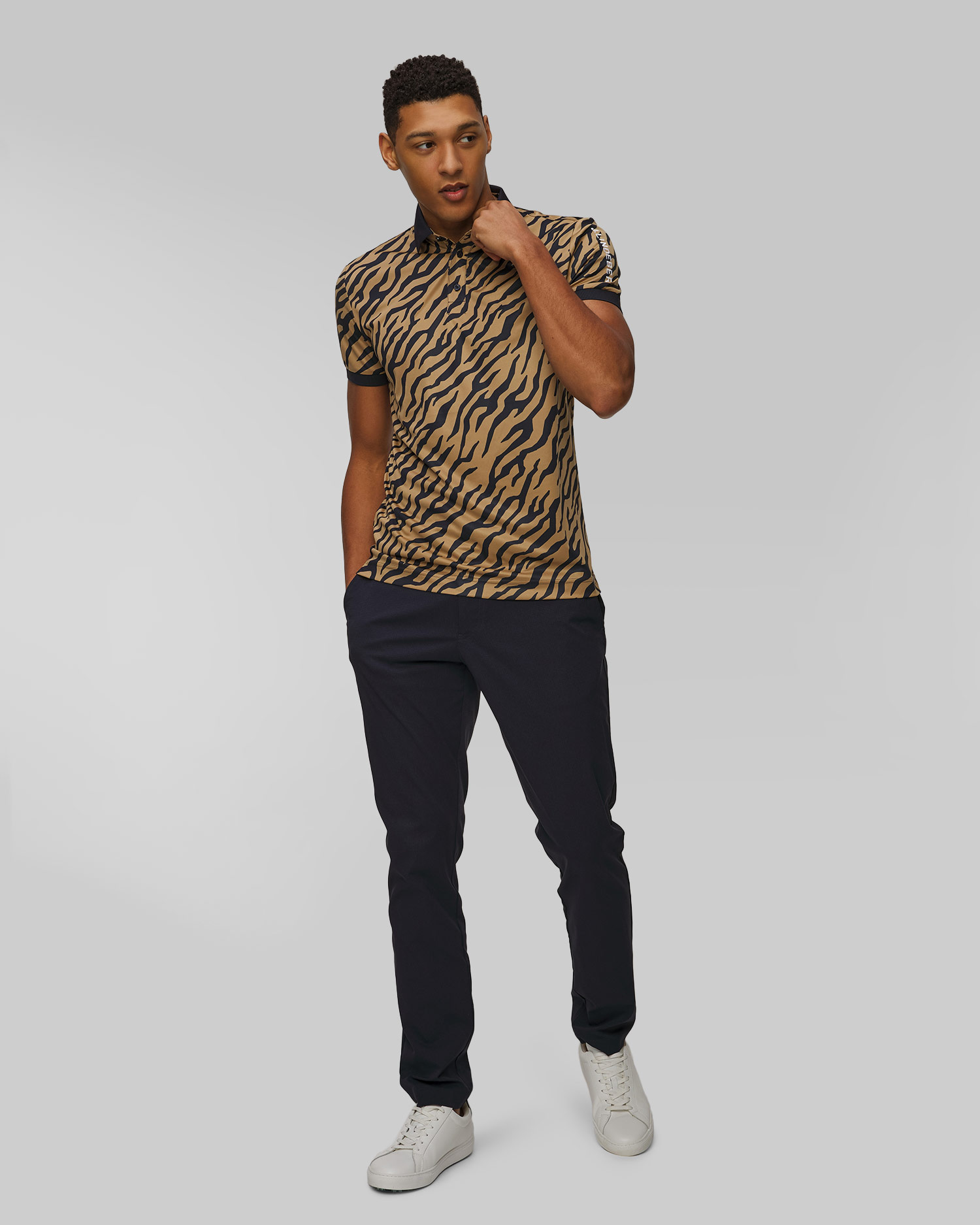 Polo techniczne męskie J.Lindeberg Tour Tech Print Polo złoto-czarne
