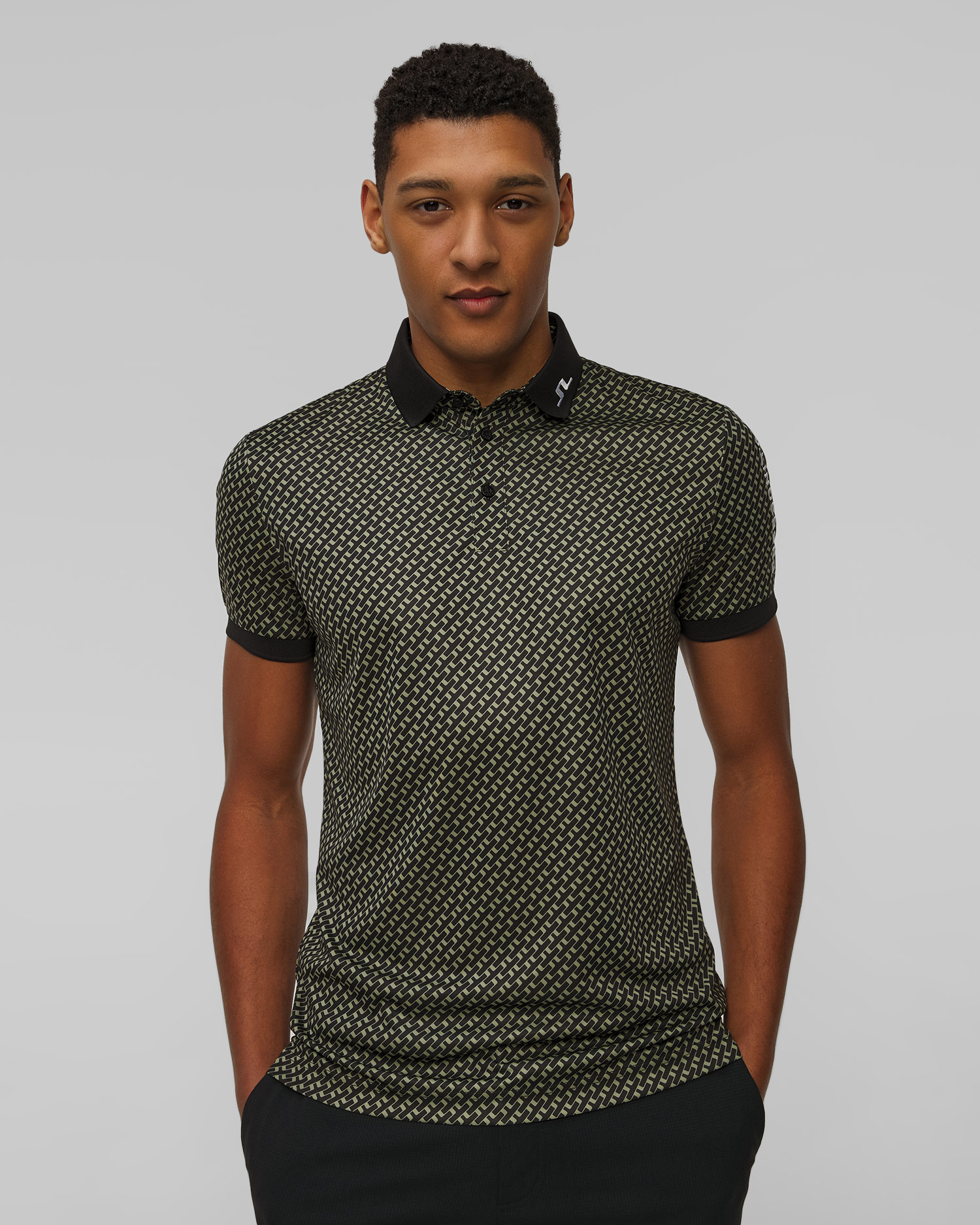 Polo tehnic pentru bărbați J.Lindeberg Tour Tech Print Polo verde și negru