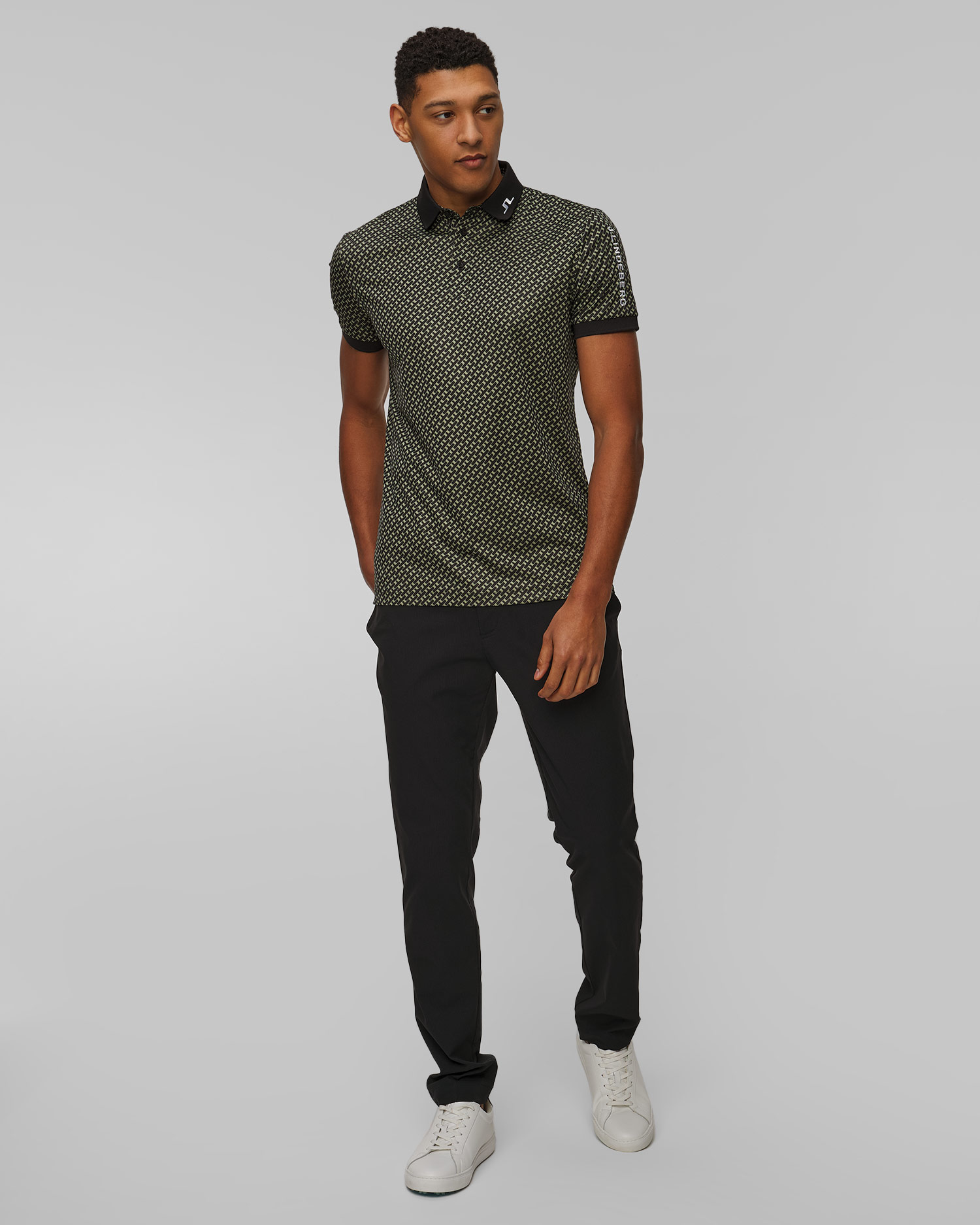 Pánské funkční polo J.Lindeberg Tour Tech Print Polo v Zeleném a Černém Barevném Odstínu