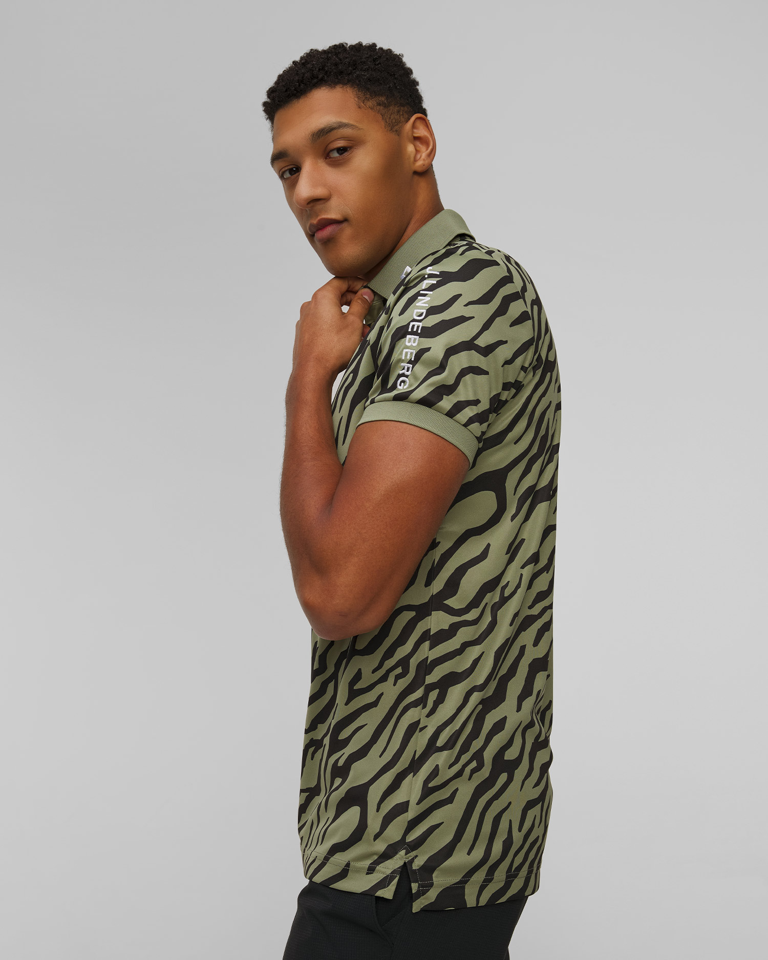 Polo techniczne męskie J.Lindeberg Tour Tech Print Polo zielono-czarne