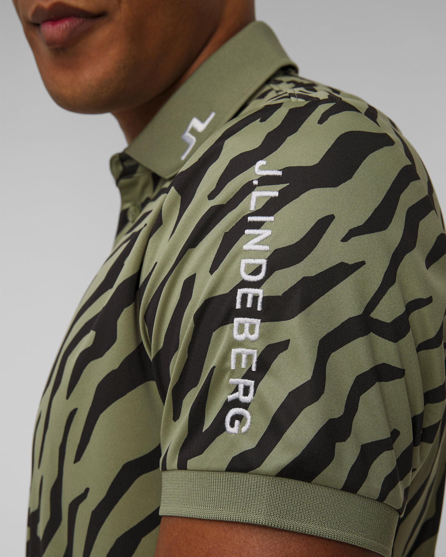 Polo tehnic pentru bărbați J.Lindeberg Tour Tech Print Polo verde și negru