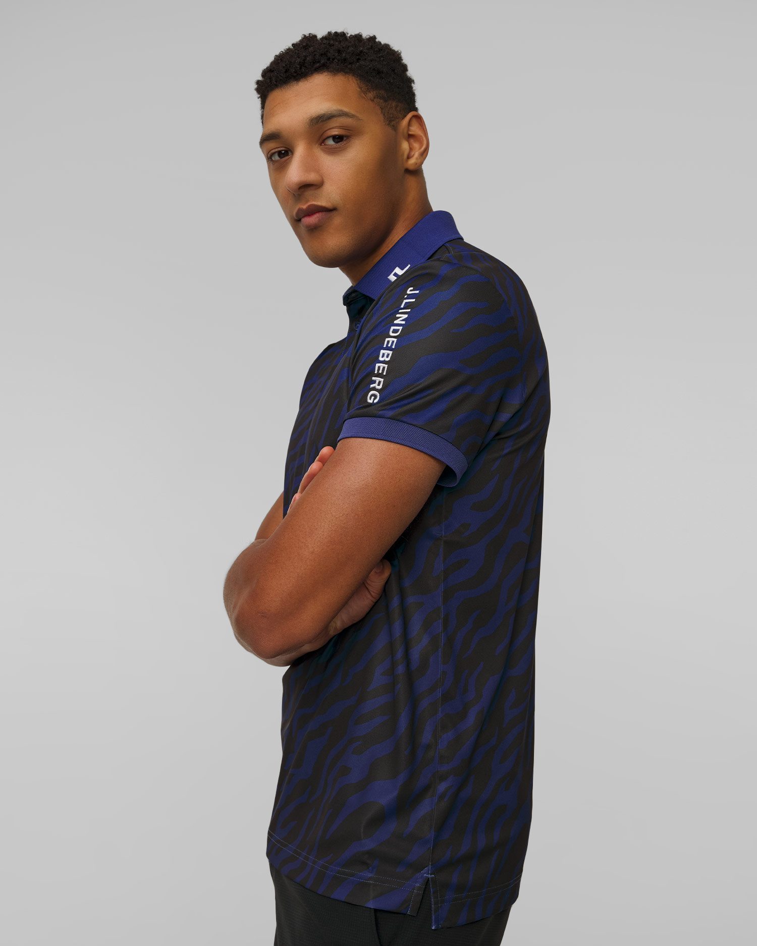 Polo tehnic pentru bărbați J.Lindeberg Tour Tech Print Polo bleumarin și negru
