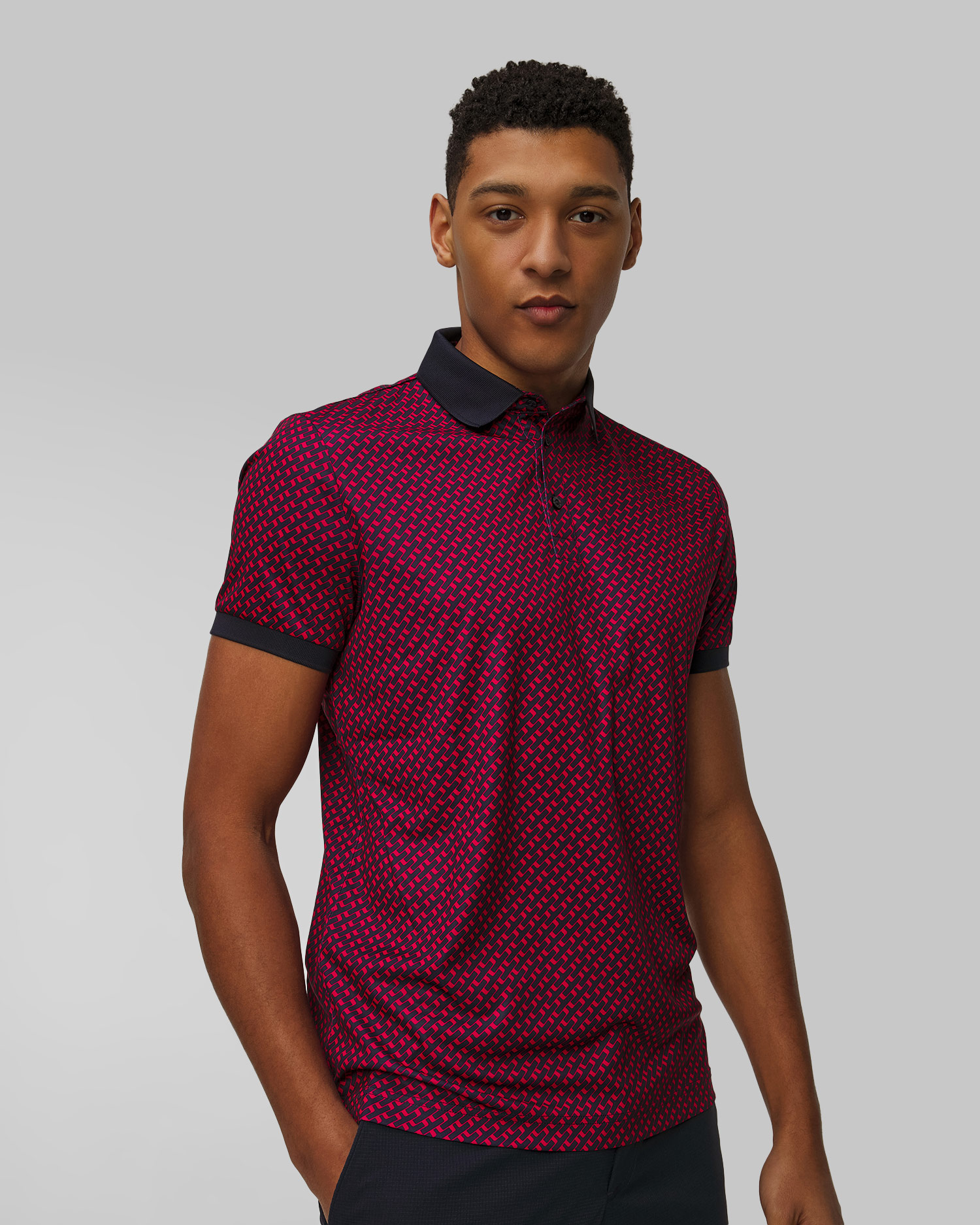 Pánské funkční polo J.Lindeberg Tour Tech Print Polo v Červeném a Černém Barevném Odstínu
