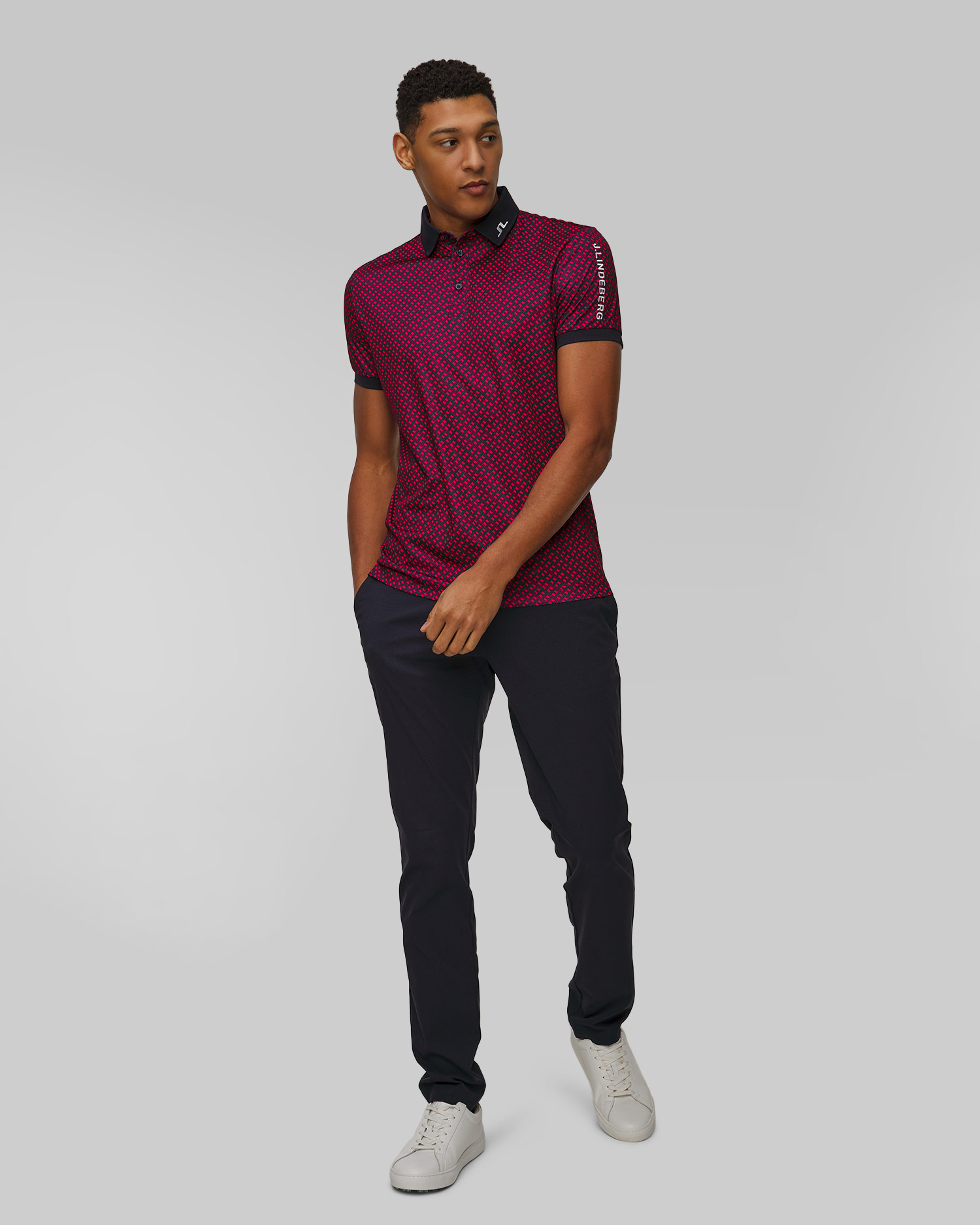 Pánské funkční polo J.Lindeberg Tour Tech Print Polo v Červeném a Černém Barevném Odstínu