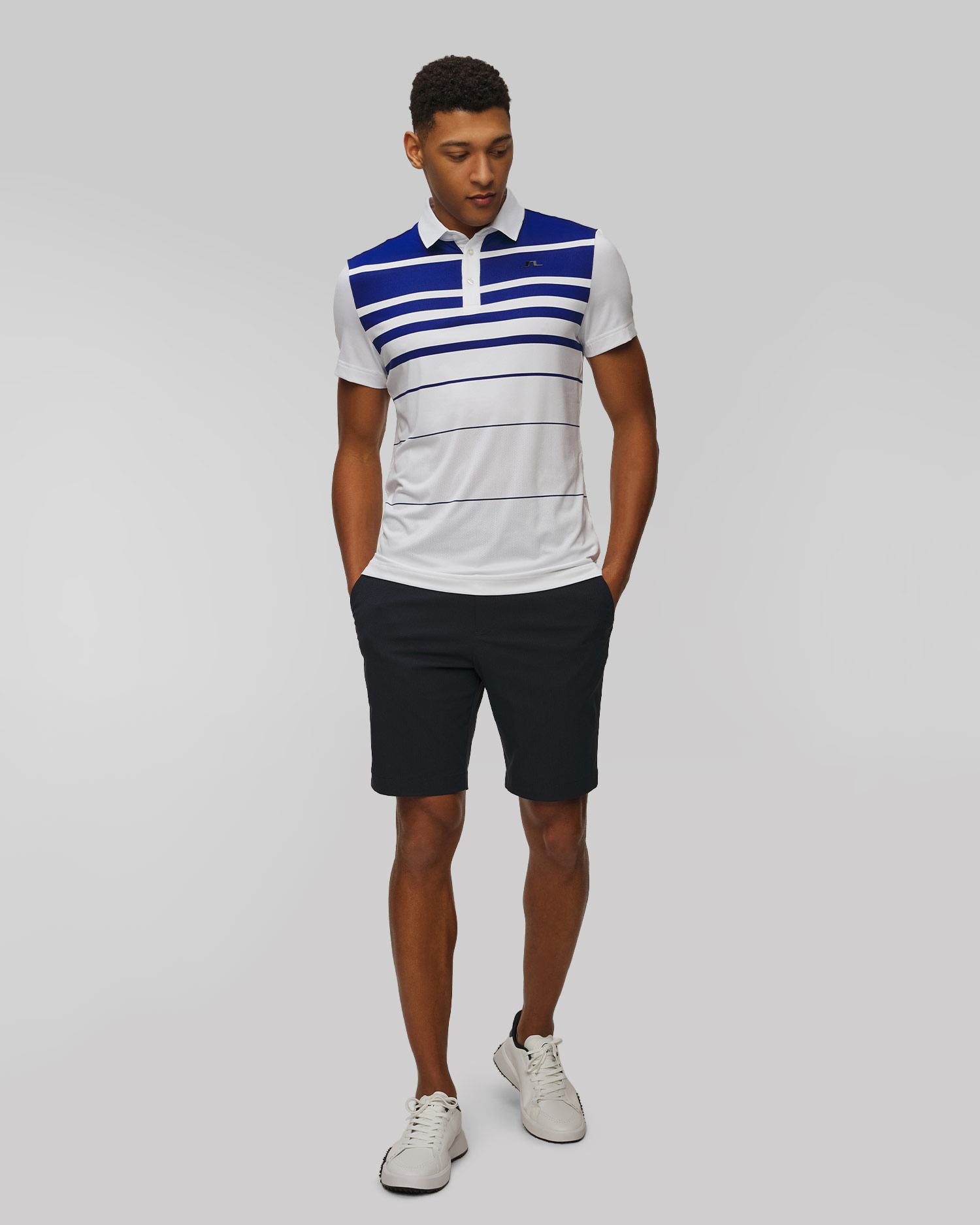 Polo technique blanc et bleu pour hommes J.Lindeberg Olof Polo, Couleur: Biały,Niebieski