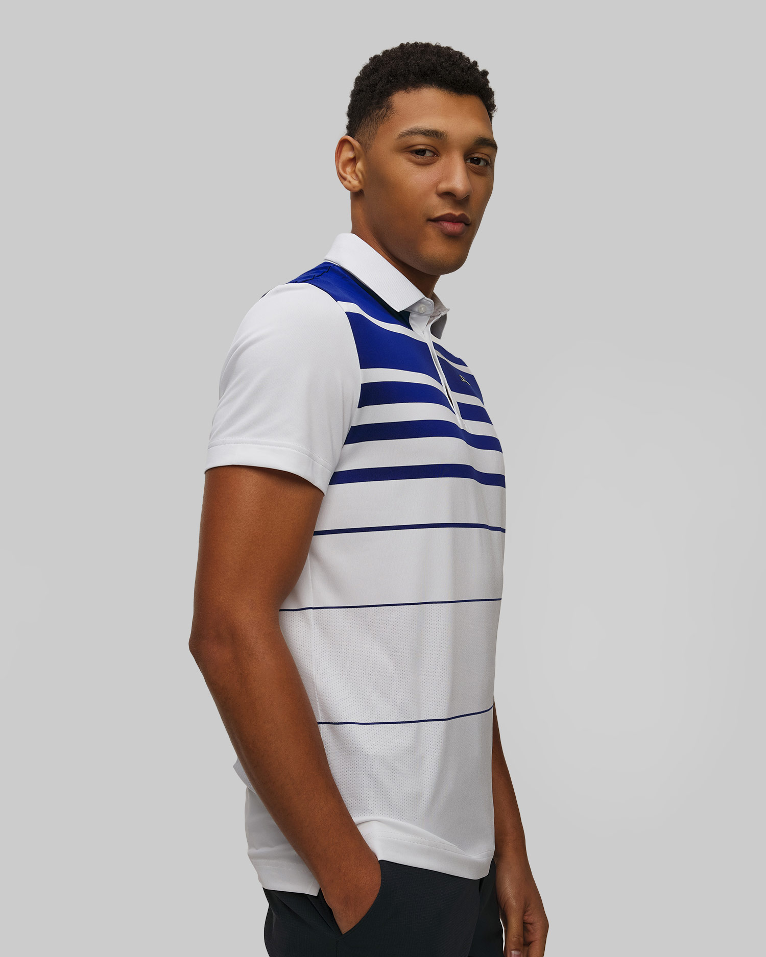 Polo technique blanc et bleu pour hommes J.Lindeberg Olof Polo