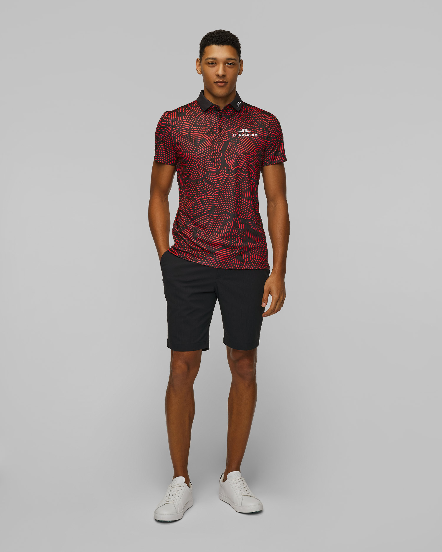 Polo technique rouge et noir pour hommes J.Lindeberg KV Tour Golf Polo, Couleur: Czerwony,Print,Czarny