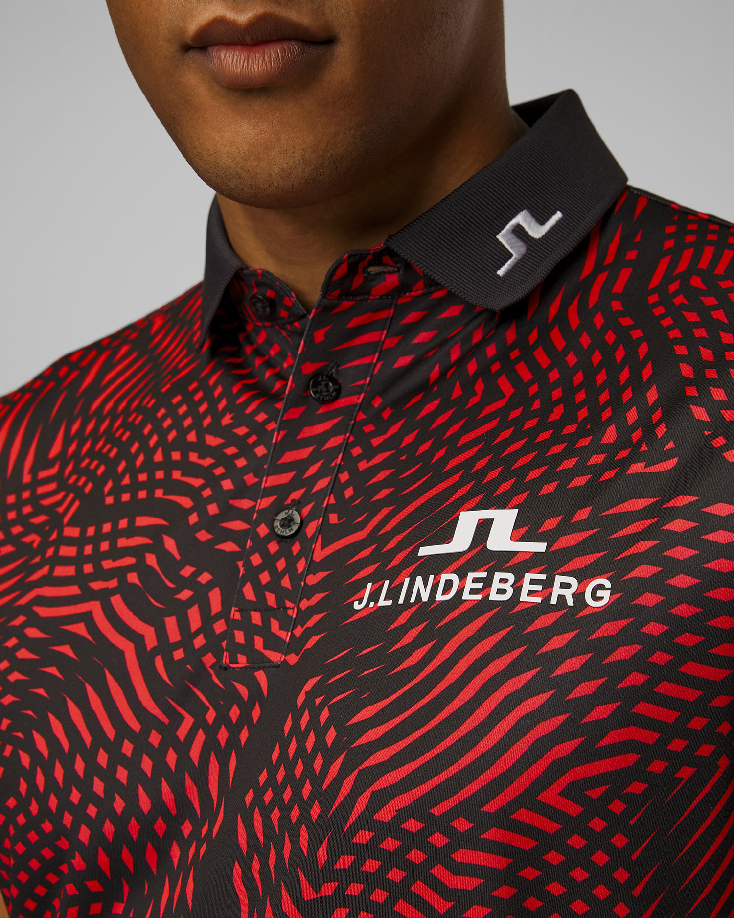 Pánska funkčná polokošeľa J.Lindeberg KV Tour Golf Polo červeno-čierna