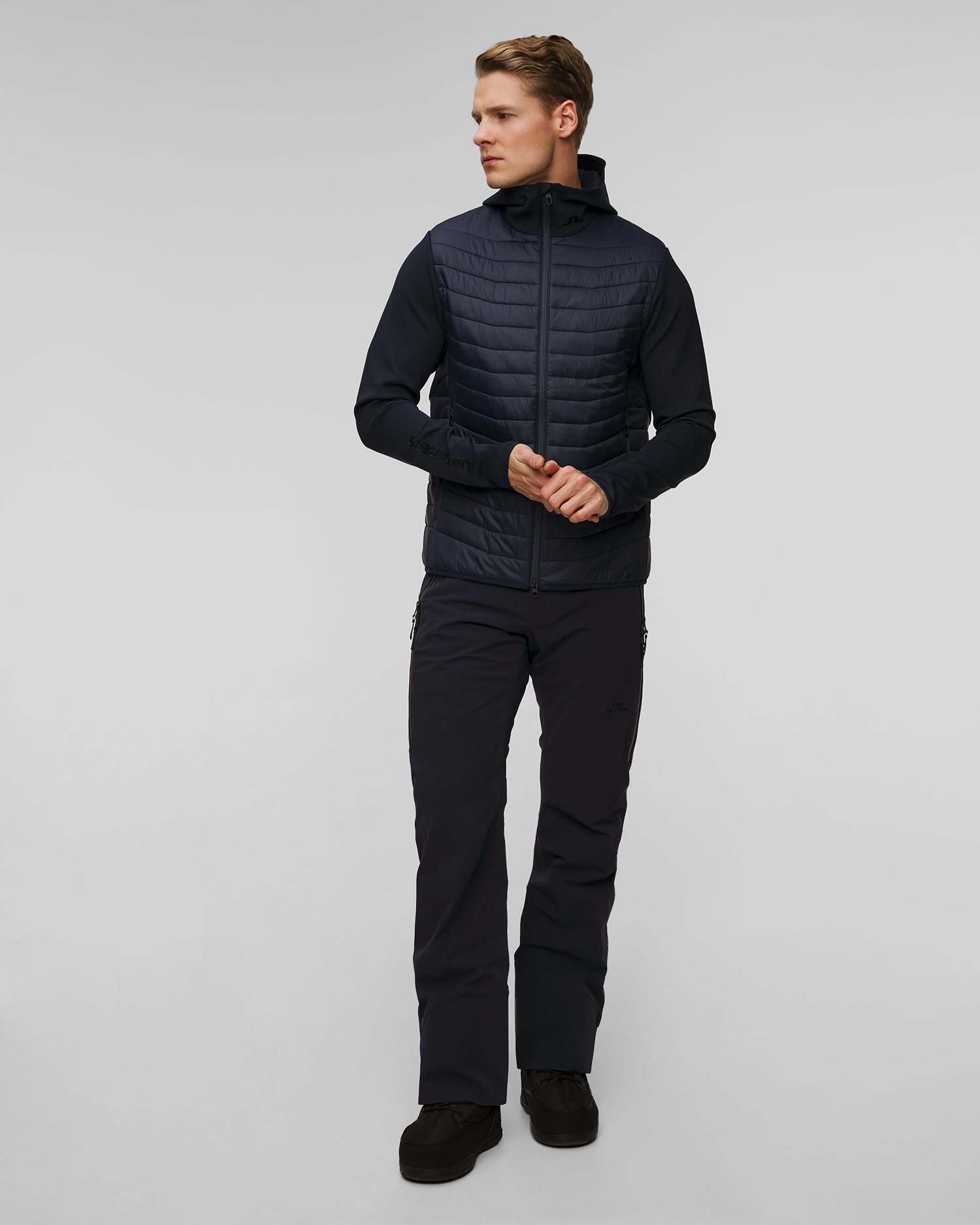 Veste hybride bleu marine pour hommes J.Lindeberg Holden Quilt Hybrid Hood