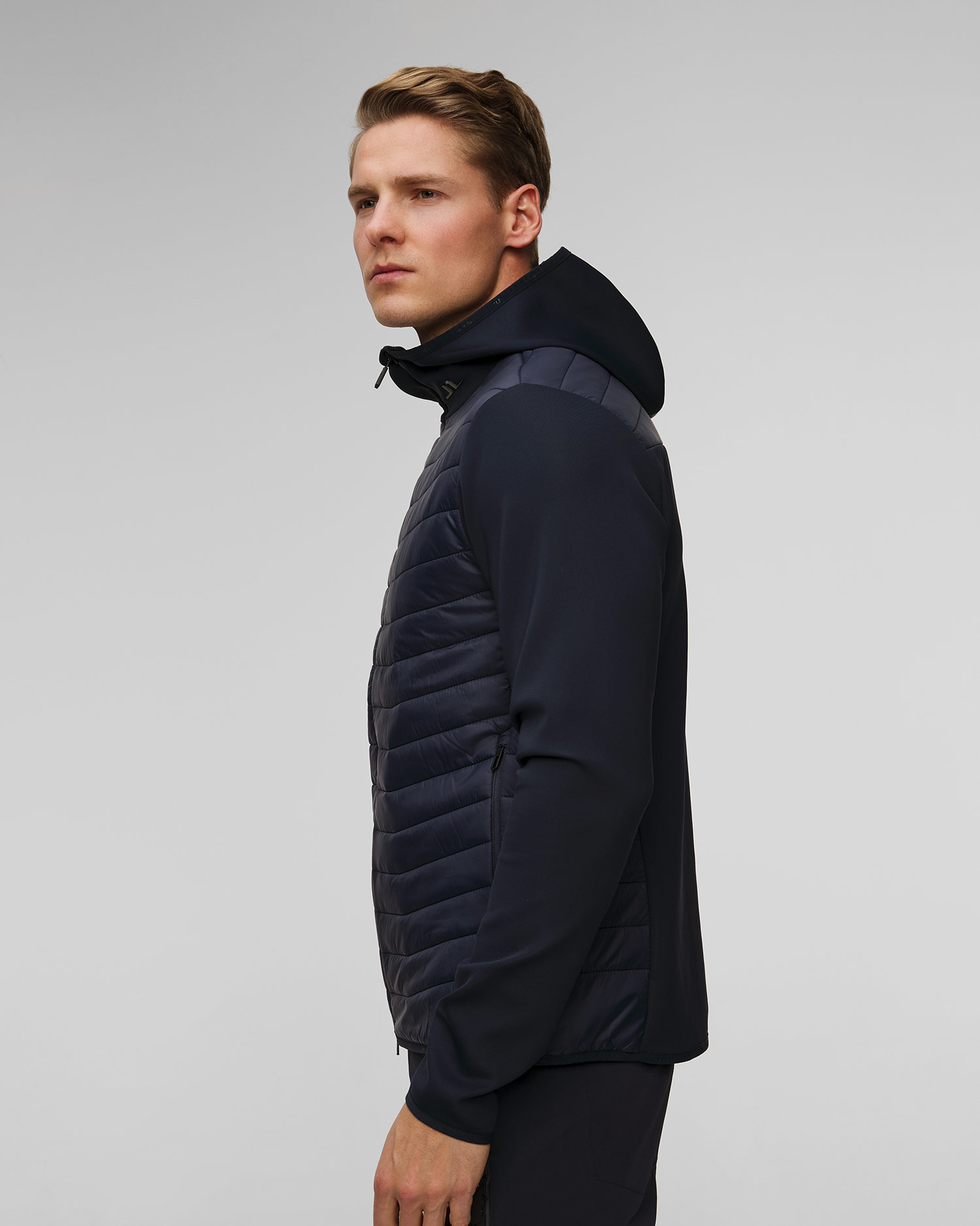 Veste hybride bleu marine pour hommes J.Lindeberg Holden Quilt Hybrid Hood