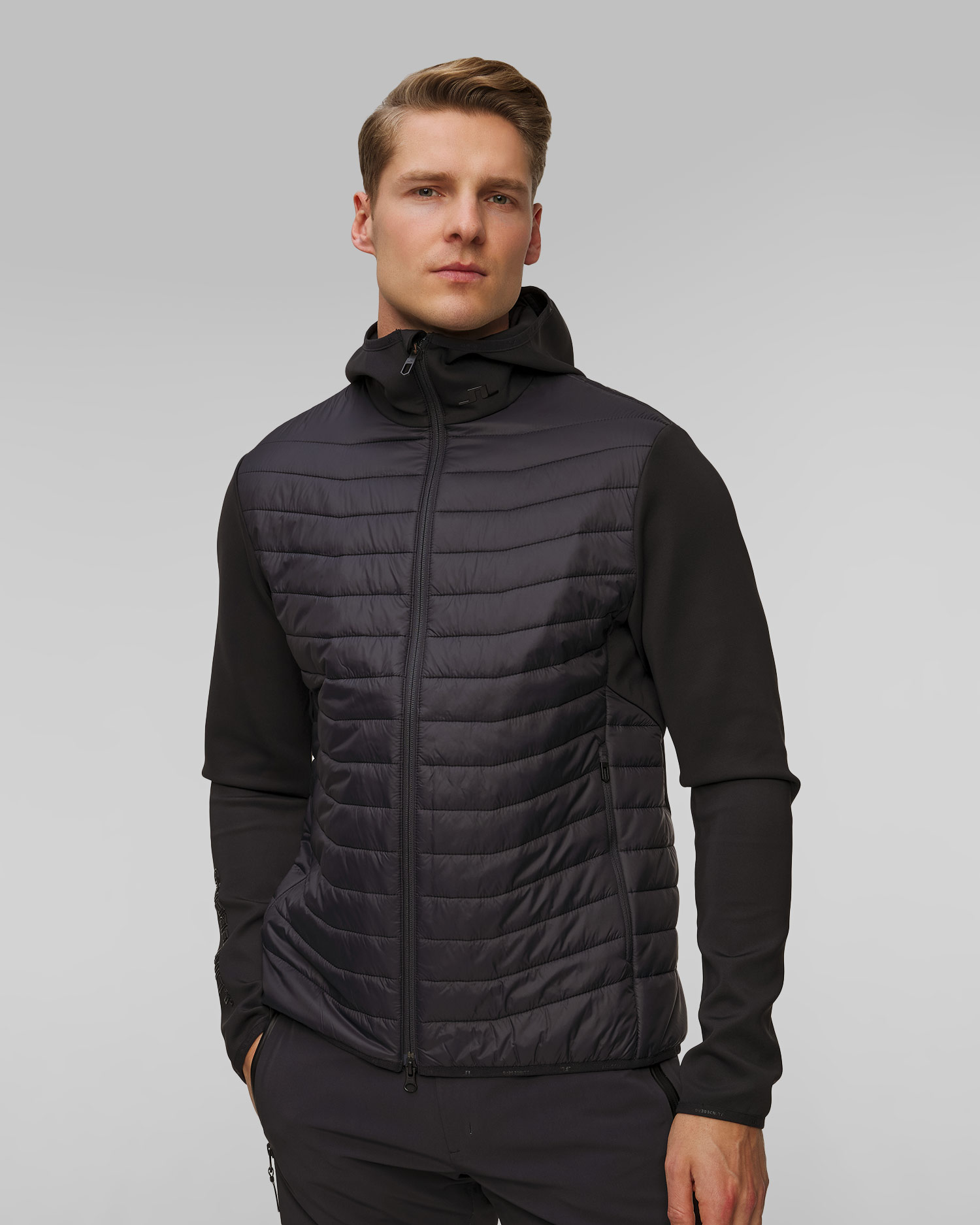 Veste hybride noire pour hommes J.Lindeberg Holden Quilt Hybrid Hood, Couleur: Czarny