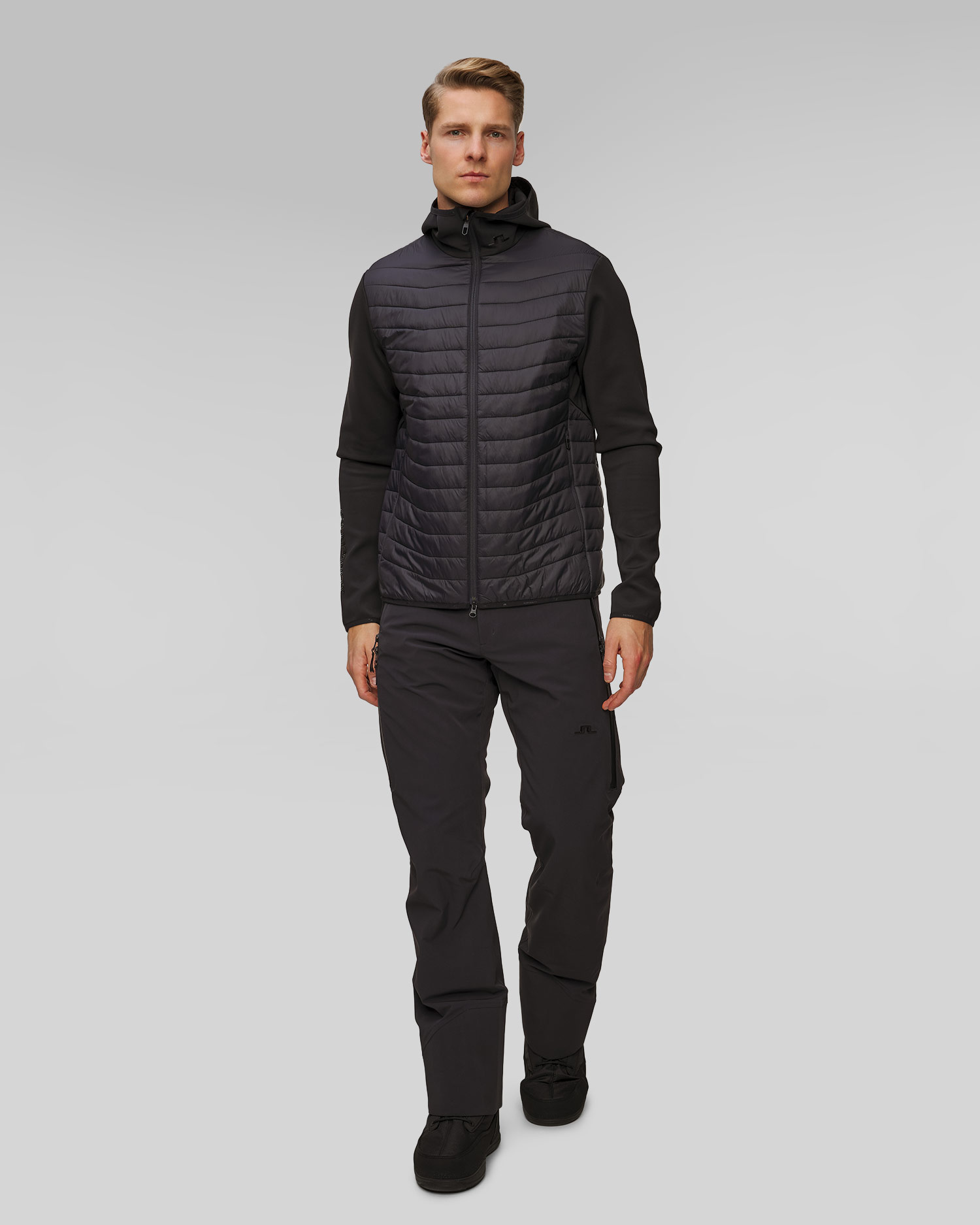 Veste hybride noire pour hommes J.Lindeberg Holden Quilt Hybrid Hood