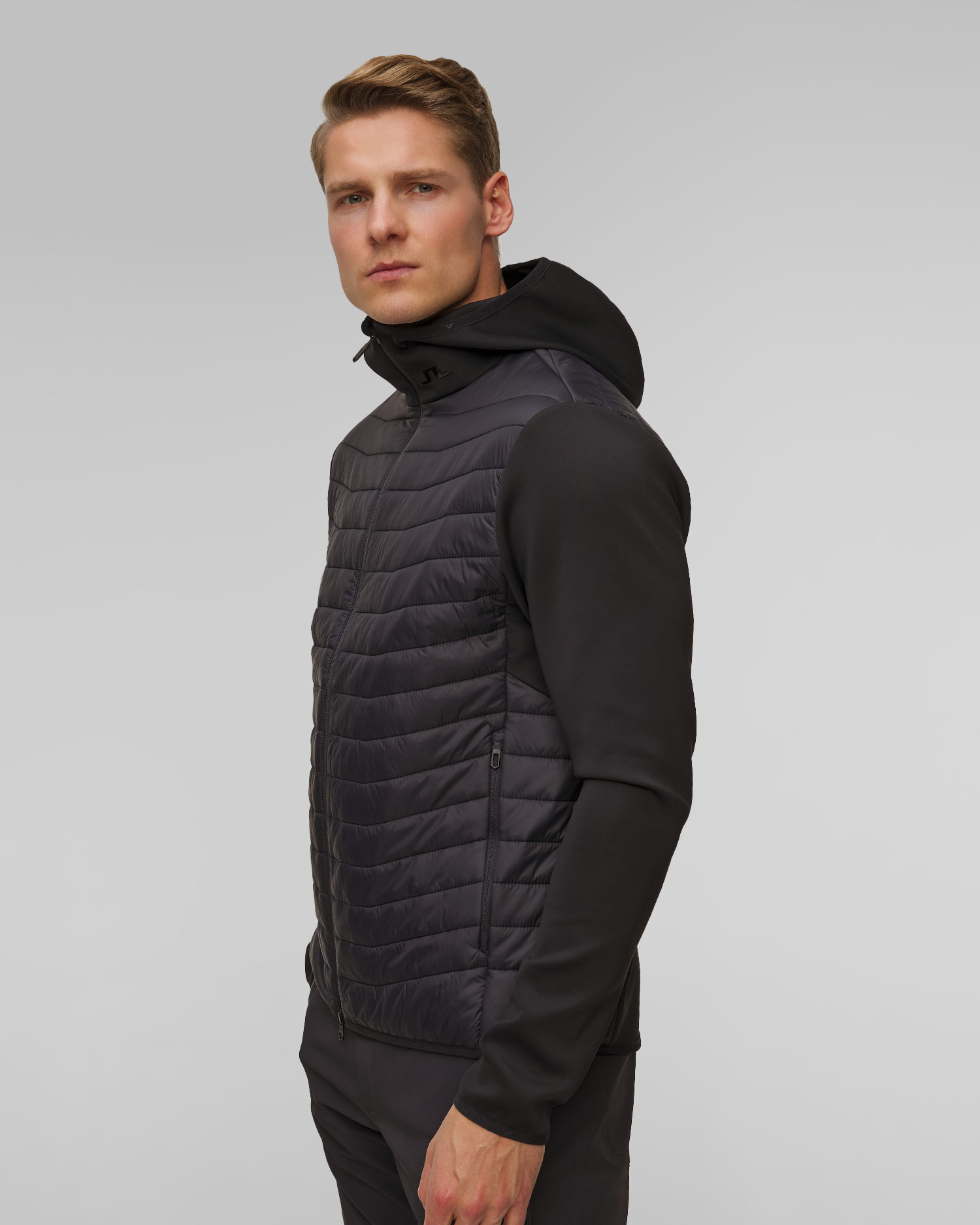 Veste hybride noire pour hommes J.Lindeberg Holden Quilt Hybrid Hood