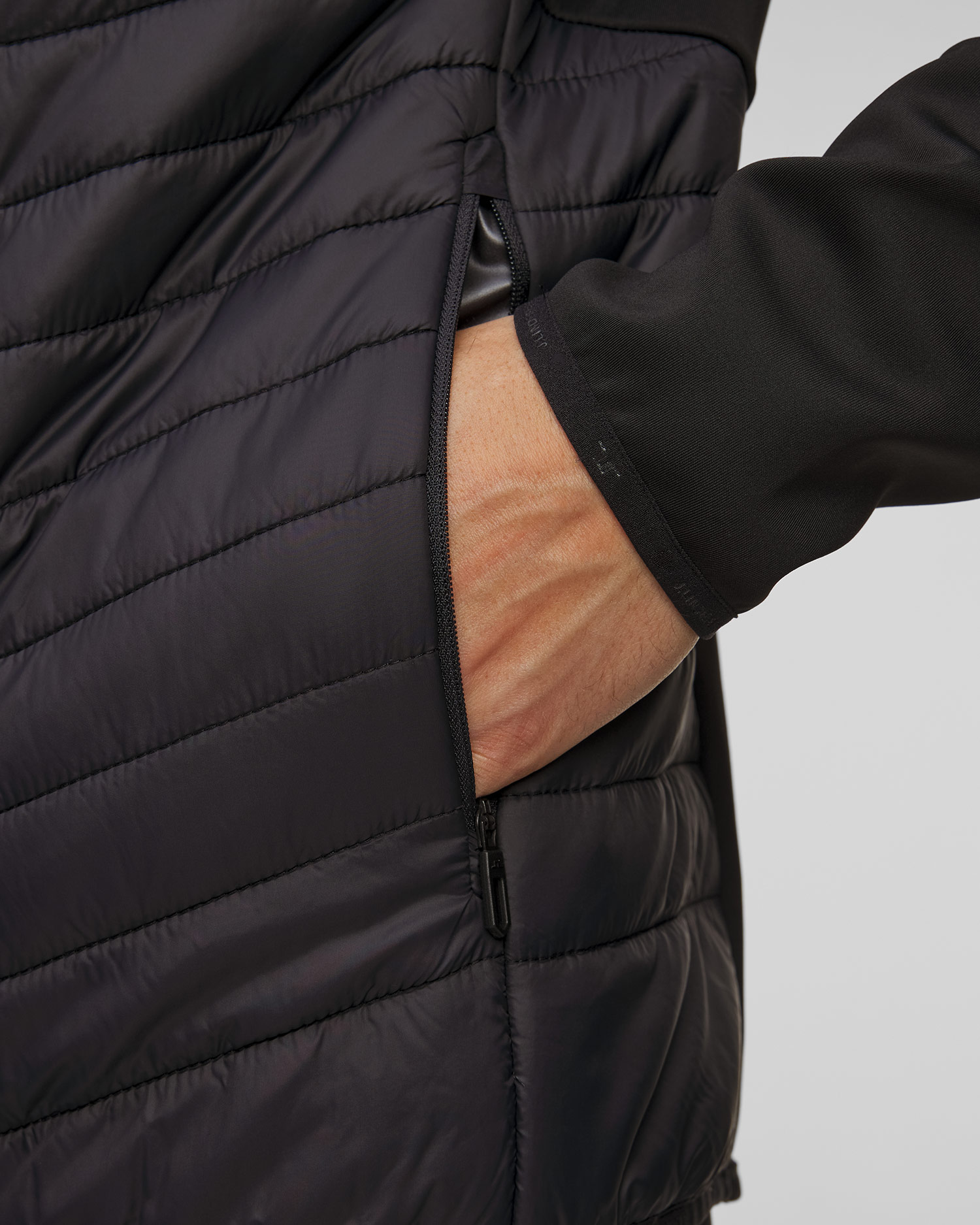 Veste hybride noire pour hommes J.Lindeberg Holden Quilt Hybrid Hood