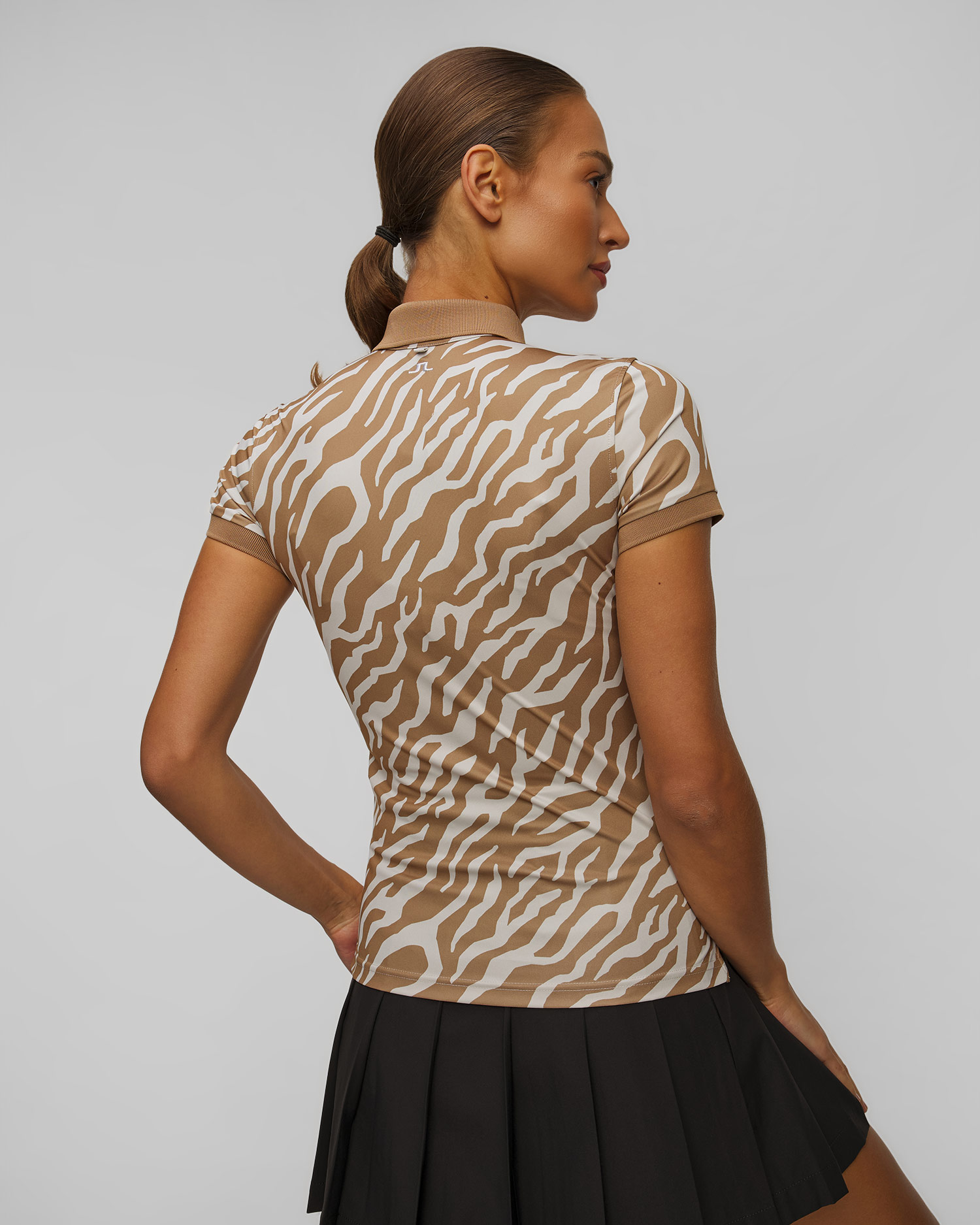 Women's technical polo J.Lindeberg Tour Tech Print Polo brown and white