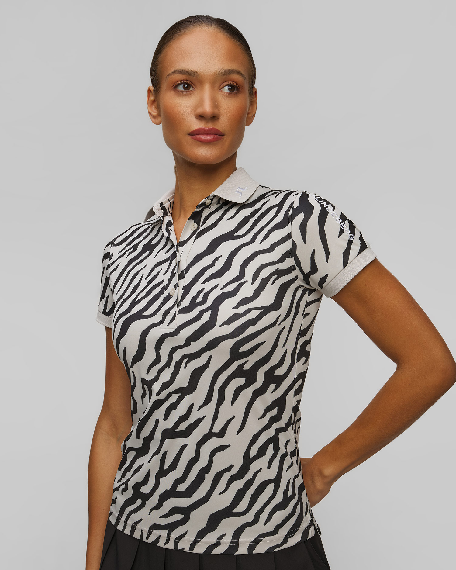 Polo technique noir et blanc pour femmes J.Lindeberg Tour Tech Print Polo