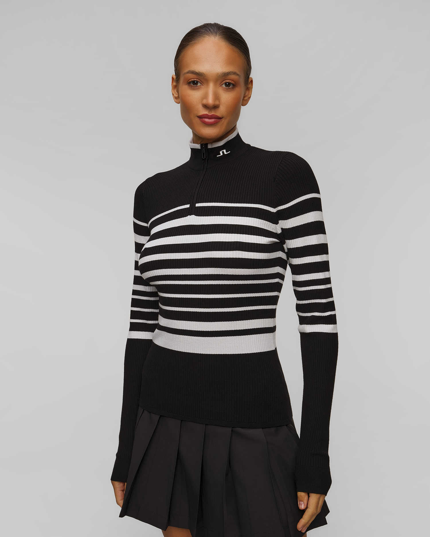 Col roulé noir et blanc pour femmes J.Lindeberg Cheryl Knitted Zip Sweater 