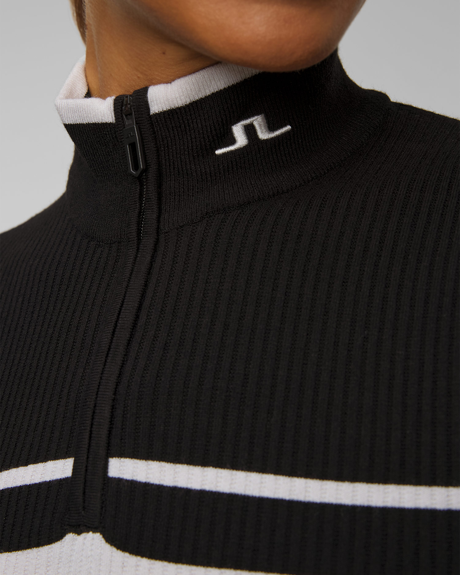 Col roulé noir et blanc pour femmes J.Lindeberg Cheryl Knitted Zip Sweater 