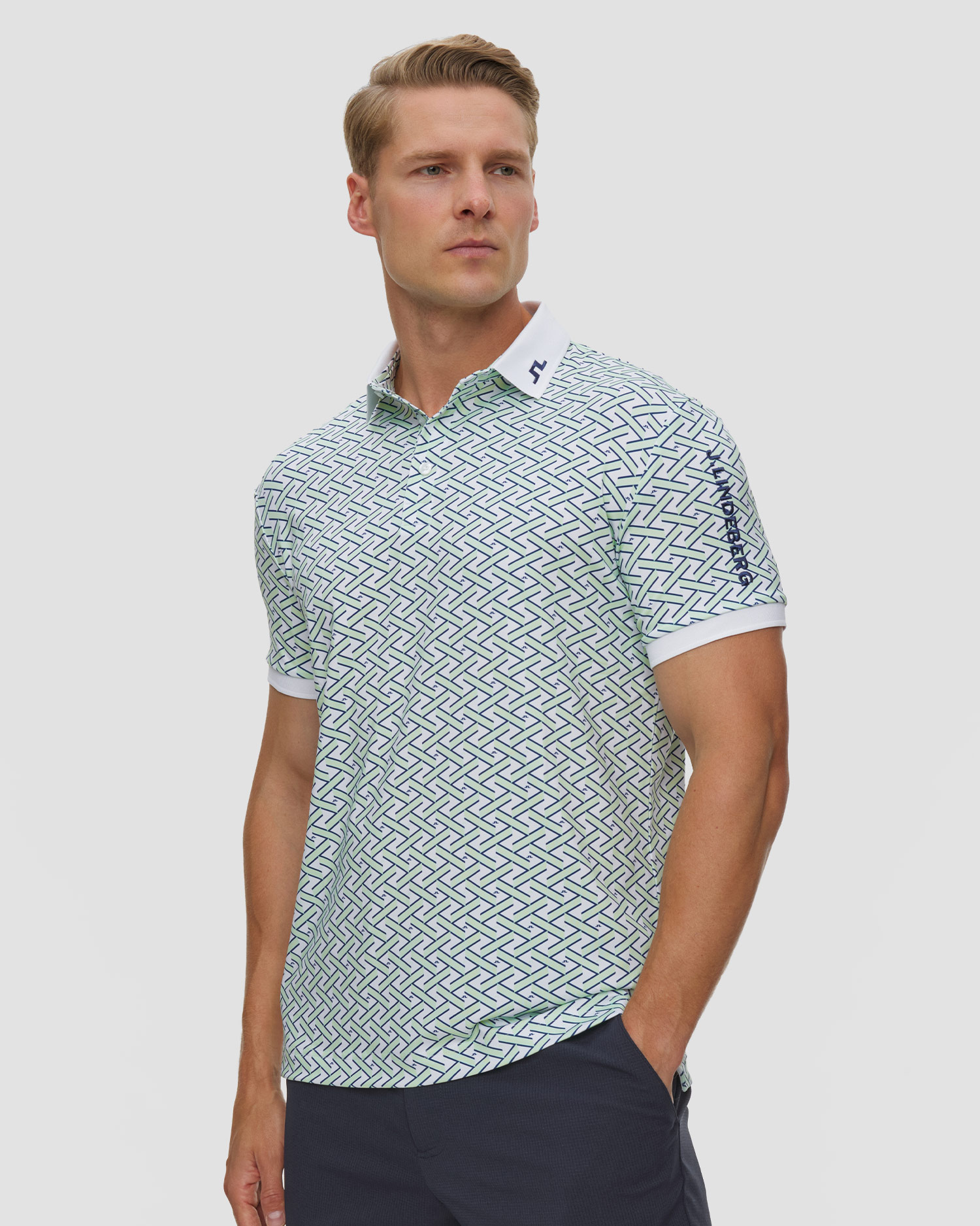 Koszulka polo męska J.Lindeberg Men Tour Tech Print Polo, Barva/Vzor: Zielony