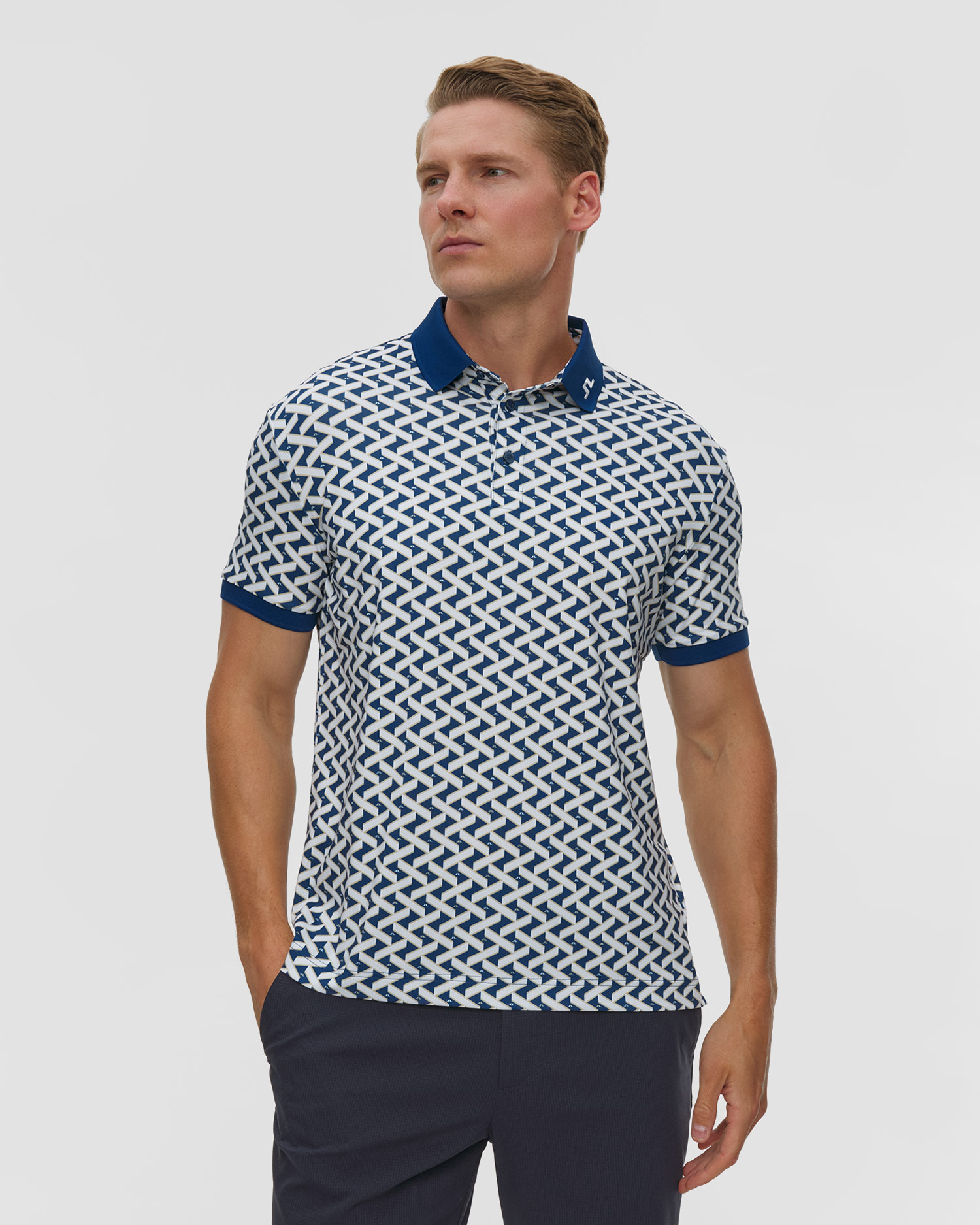 Polo męskie J.Lindeberg Men Tour Tech Print Polo, Barva/Vzor: Niebieski