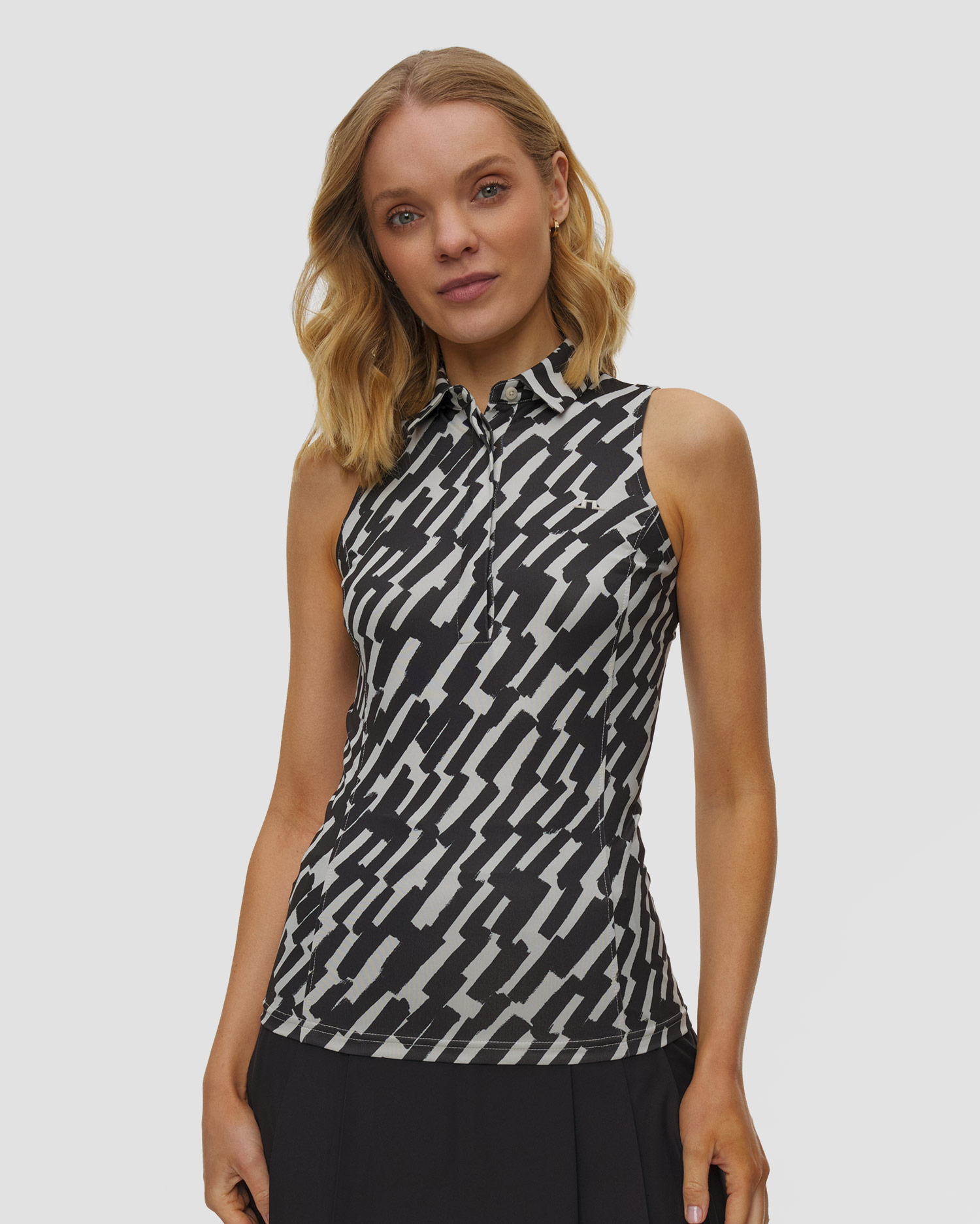 J.Lindeberg Ladies Dena Print Sleeveless Polo Damen-Poloshirt ohne Ärmel, Farbe/Muster: Czarny
