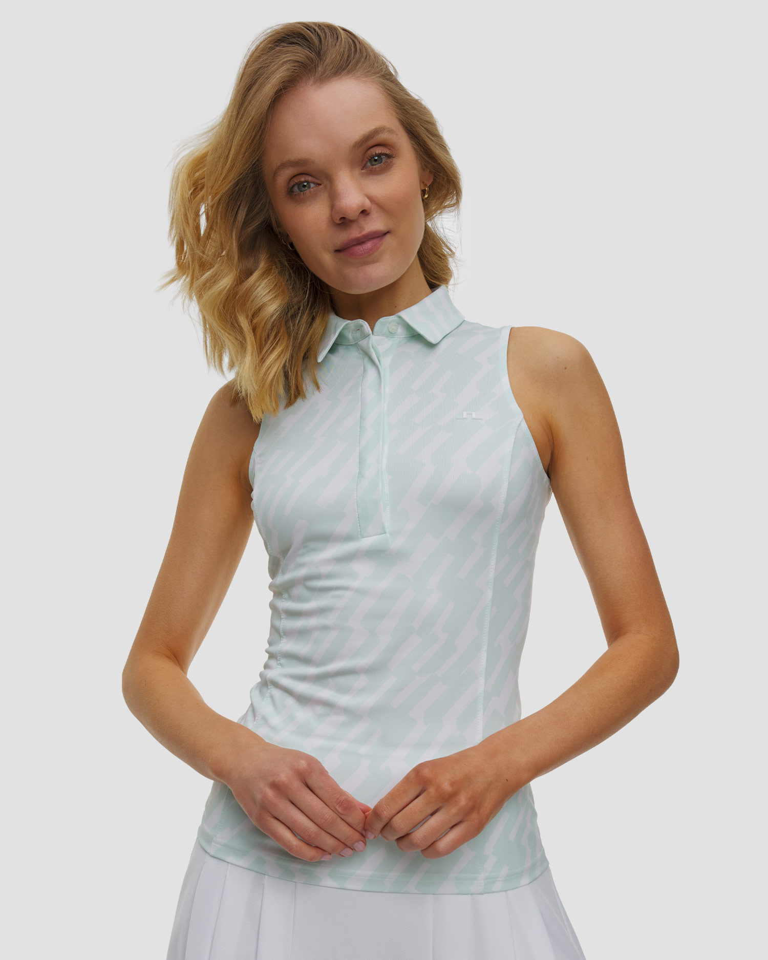 J.Lindeberg Ladies Dena Print Sleeveless Polo Damen-Poloshirt ohne Ärmel, Farbe/Muster: Niebieski