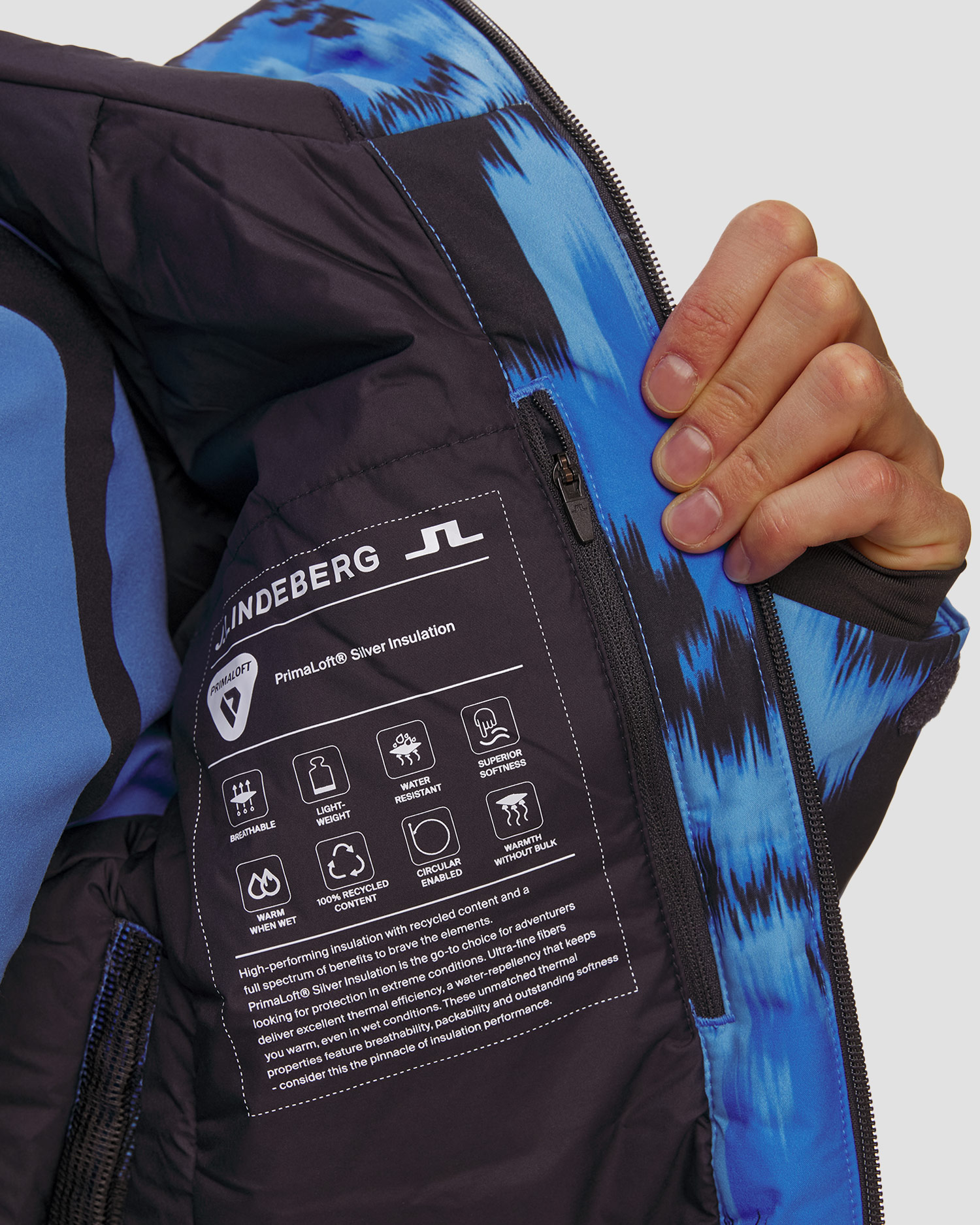 J.Lindeberg Ace Jacket Printed Herren-Skijacke in Blau und Schwarz