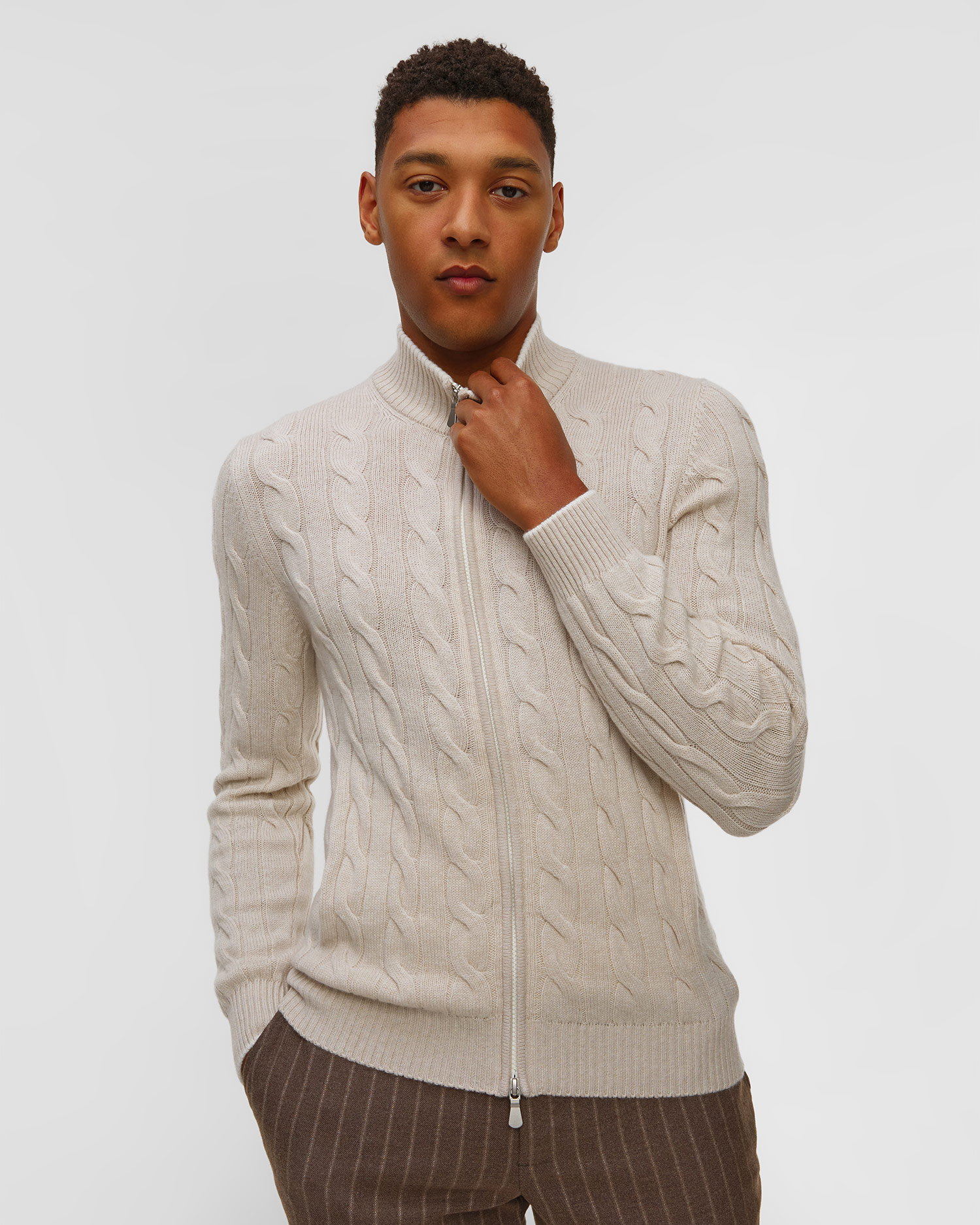 Pull zippé en cachemire pour hommes Gran Sasso, Couleur: Beżowy