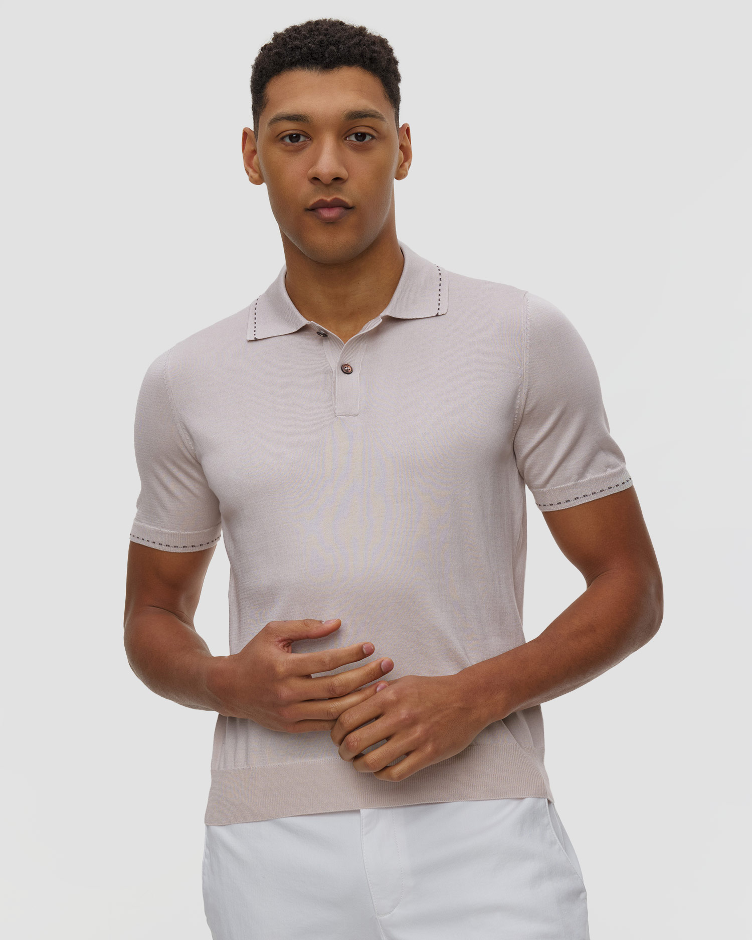 Polo din mătase pentru bărbați Gran Sasso, Culoare/Model: Beżowy