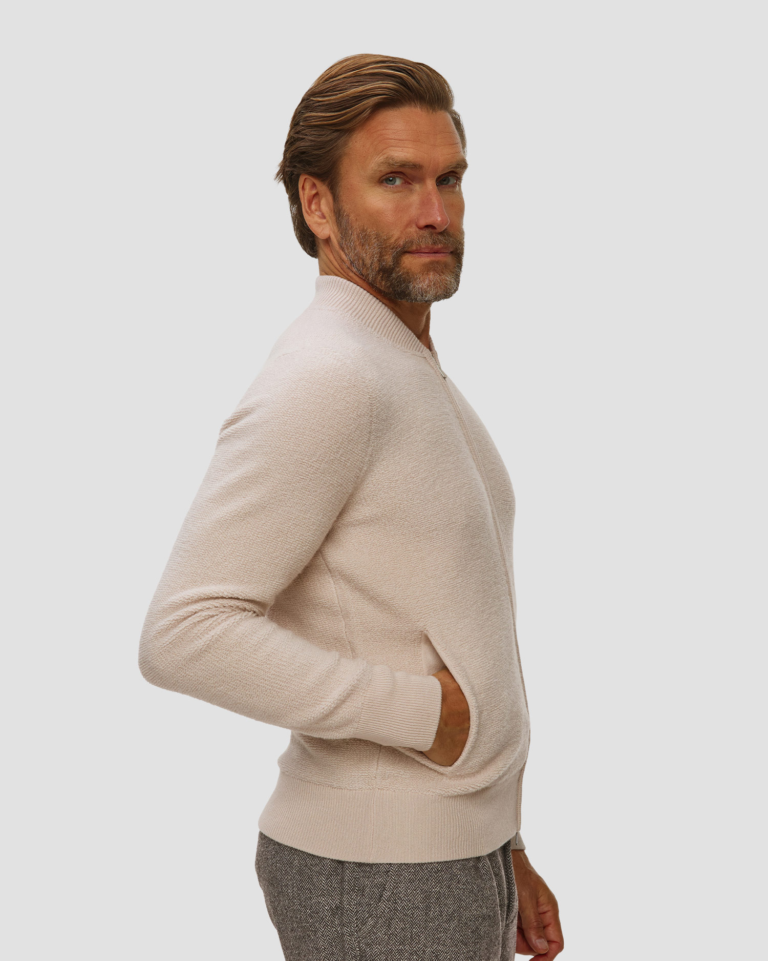 Pánský béžový vlněný svetr na zip Gran Sasso