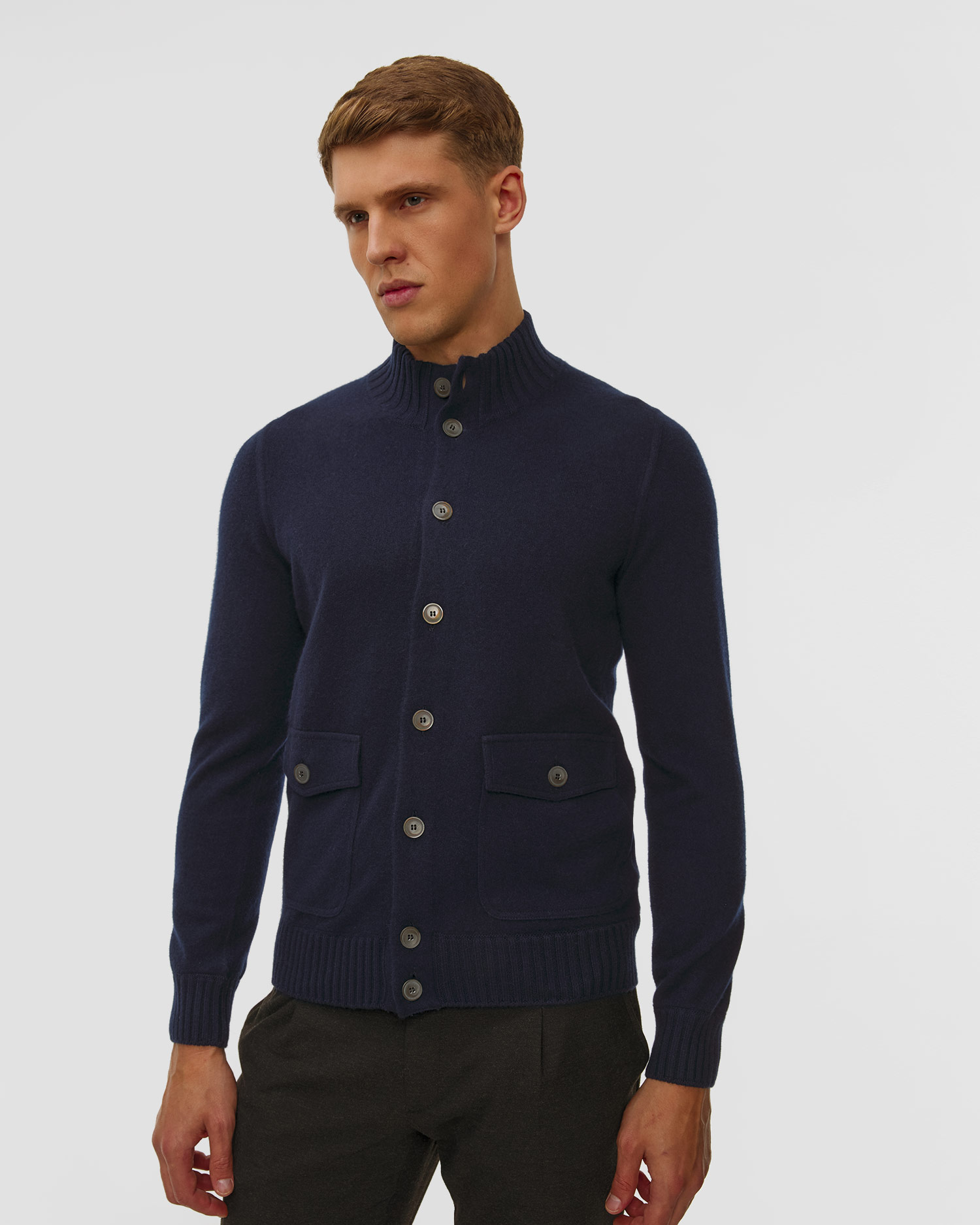 Maglione blu scuro in cashmere da uomo Gran Sasso, Colore/Disegno: Granatowy