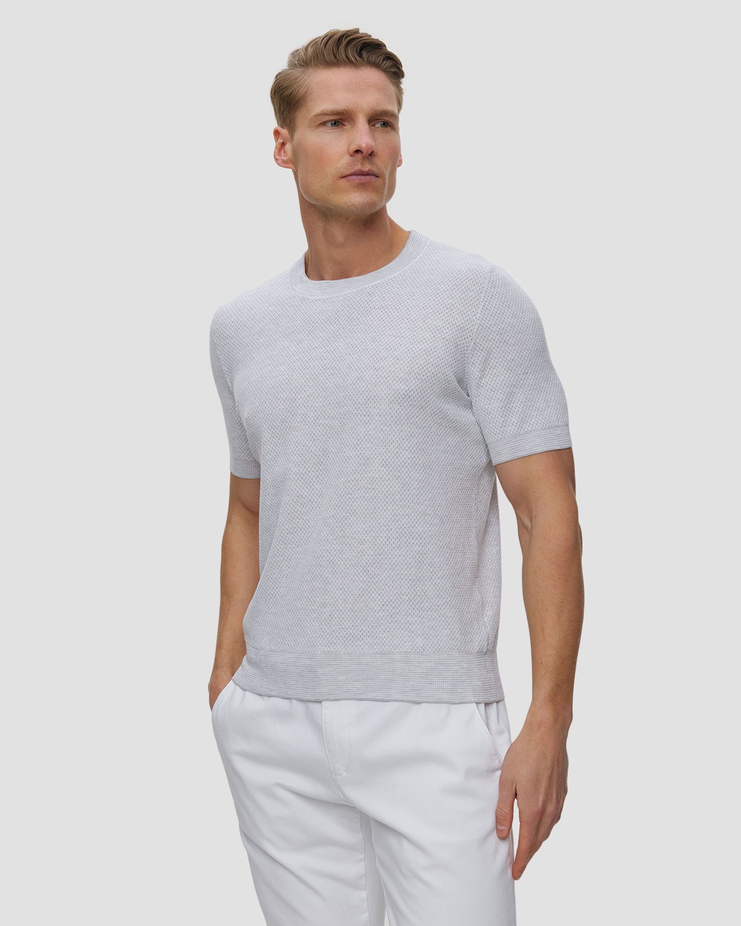 T-shirt dzianinowy męski Gran Sasso, Kolor/Wzór: Szary