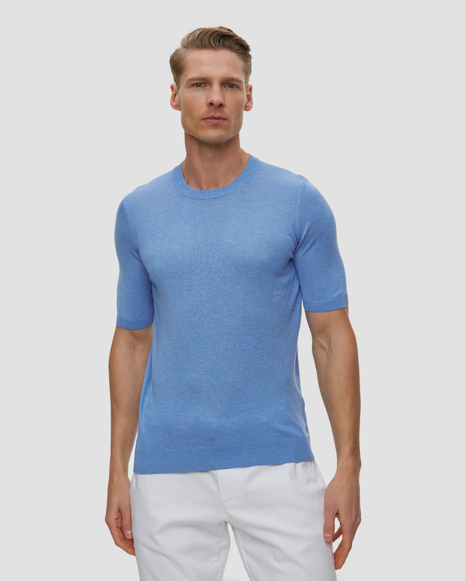 T-shirt jedwabny męski Gran Sasso, Kolor/Wzór: Niebieski