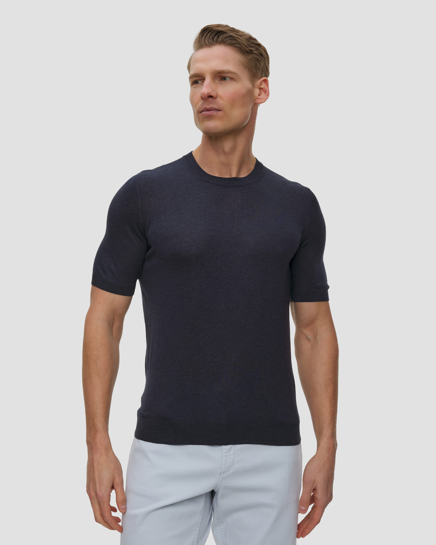 T-shirt jedwabny męski Gran Sasso, Kolor/Wzór: Granatowy