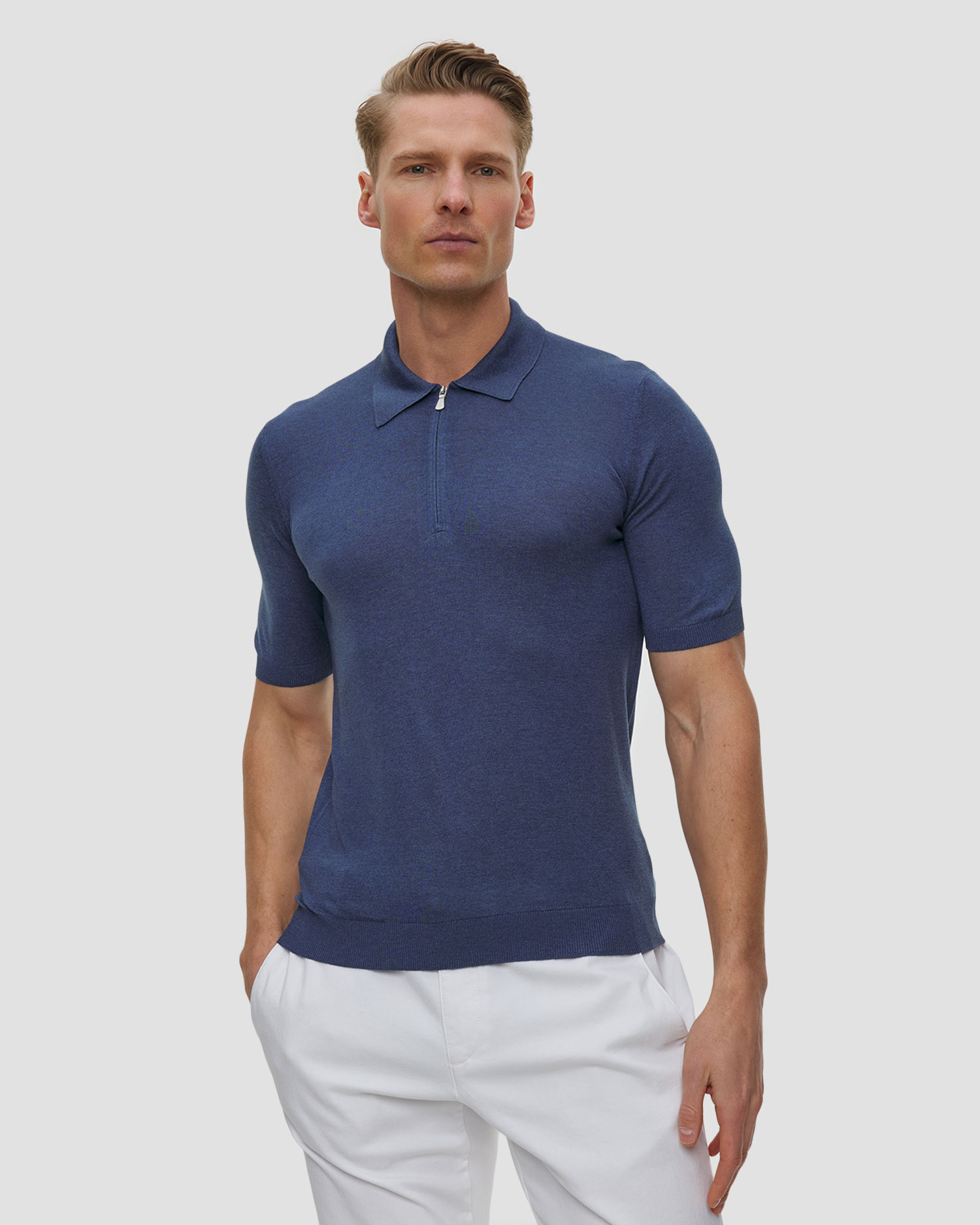 Polo jedwabne męskie Gran Sasso, Kolor/Wzór: Granatowy,Niebieski