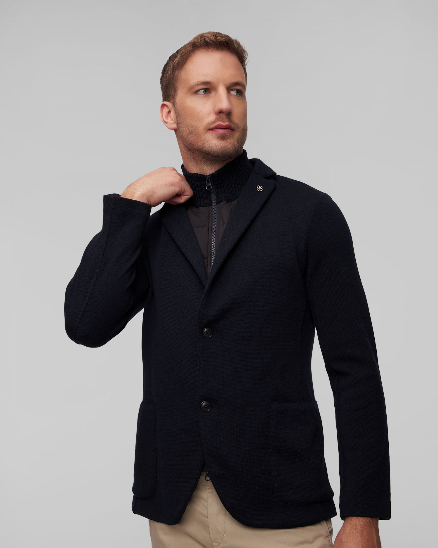 Men's blazer with a lining Gran Sasso, Color/Pattern: Granatowy