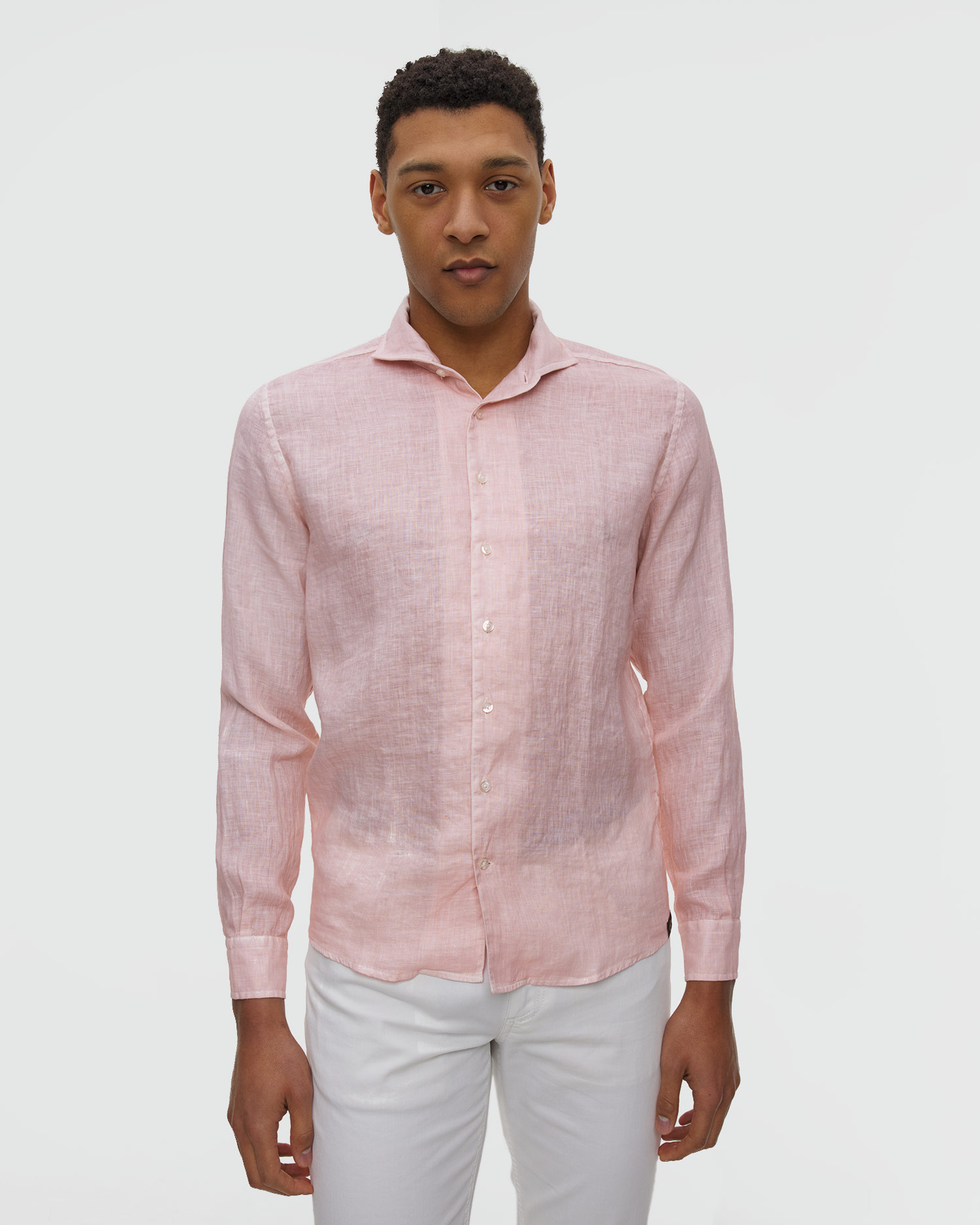 Chemise à manches longues en lin pour hommes Gran Sasso, Couleur: Różowy