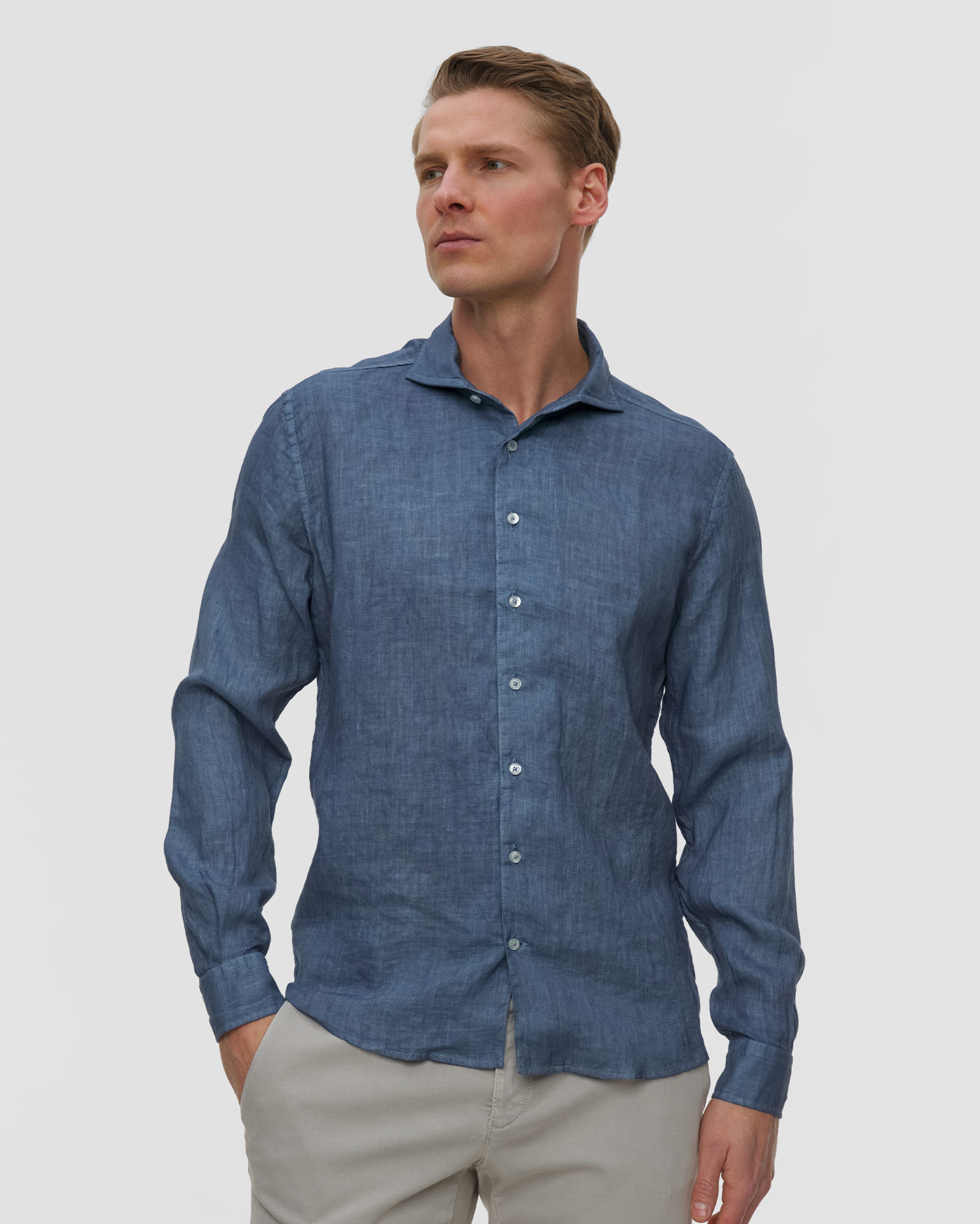 Chemise en lin à manches longues pour hommes Gran Sasso, Couleur: Niebieski