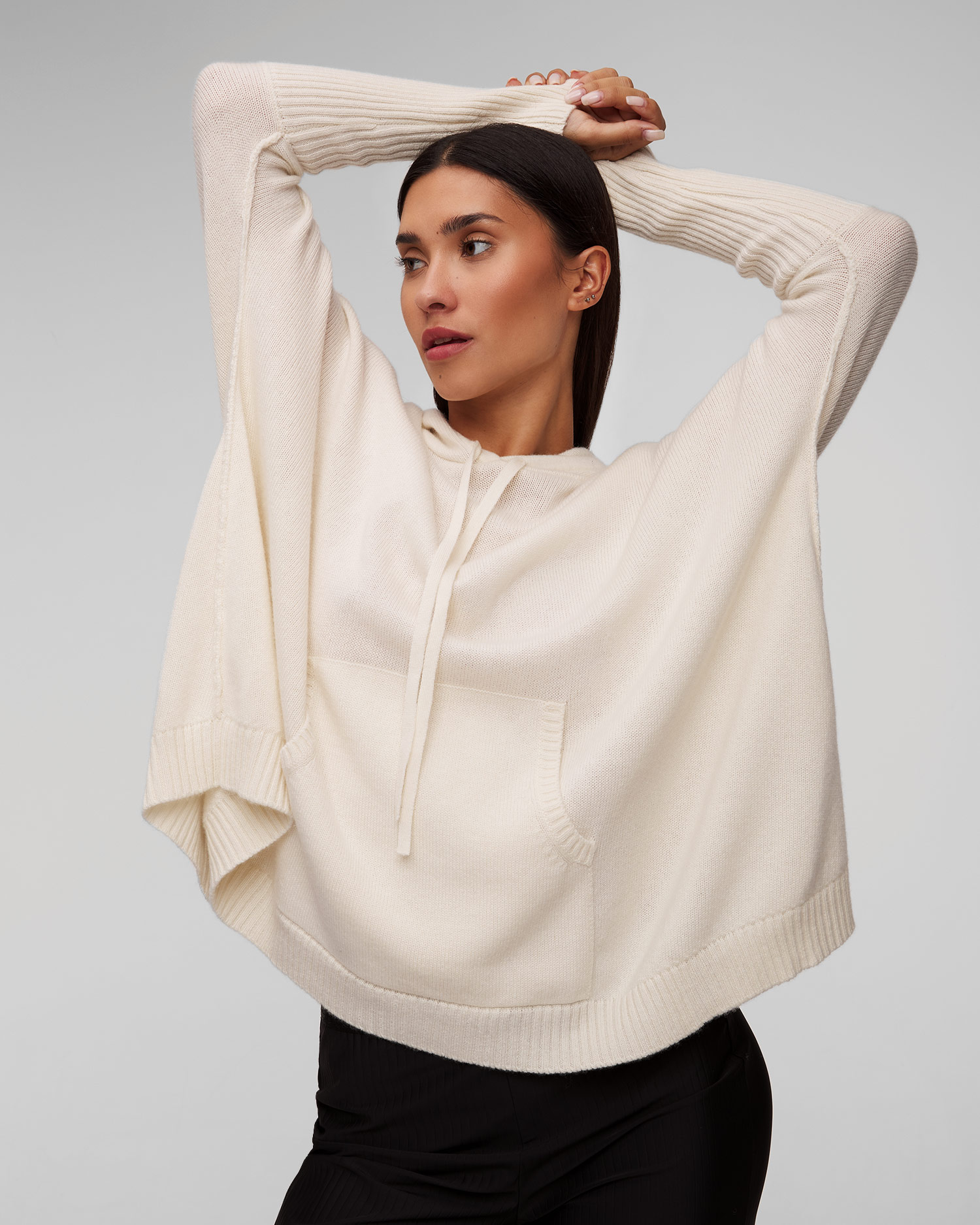 Women's white cashmere hooded jumper Kujten Reena