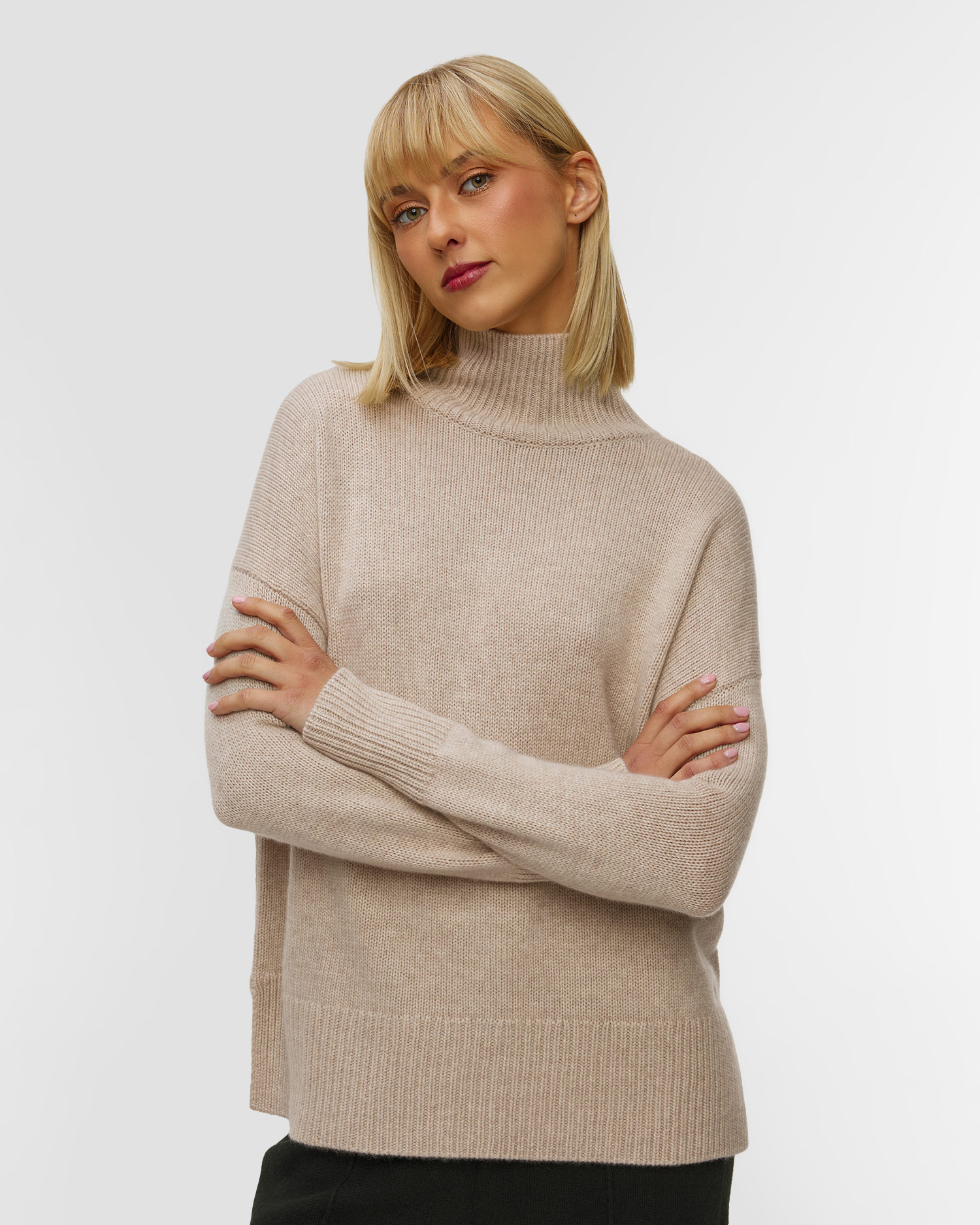 Pull à col roulé en cachemire beige pour femmes Kujten Ulla