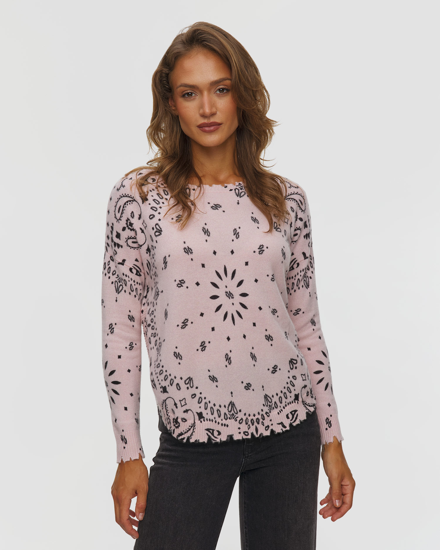Women's cashmere sweater Kujten Mela Bandana, Color/Pattern: Różowy