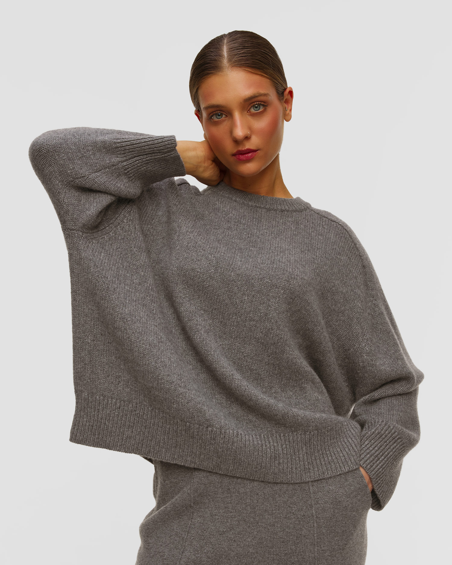 Kujten Diane Kaschmirpullover für Damen in Grau, Farbe/Muster: Szary