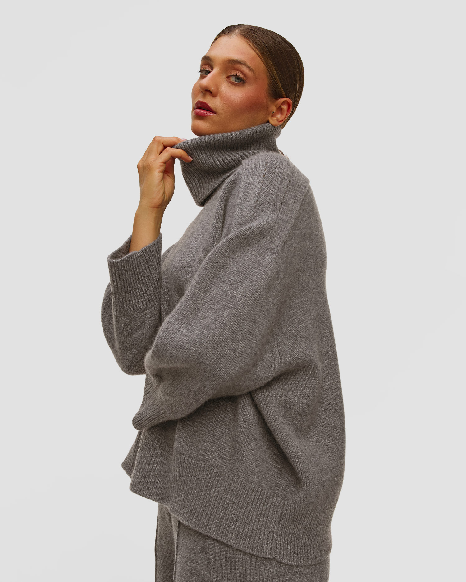 Pulover gri de cașmir pentru femei Kujten Diana