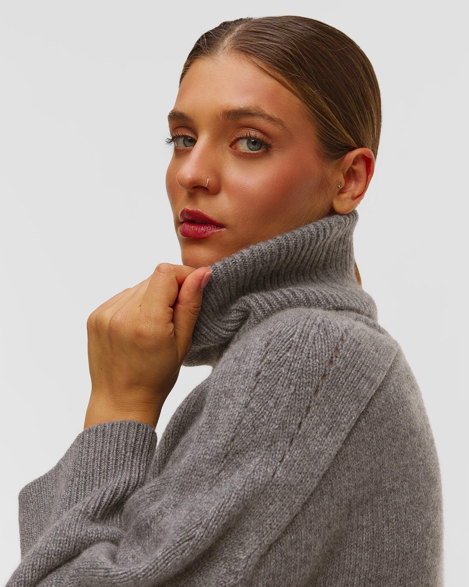 Pulover gri de cașmir pentru femei Kujten Diana