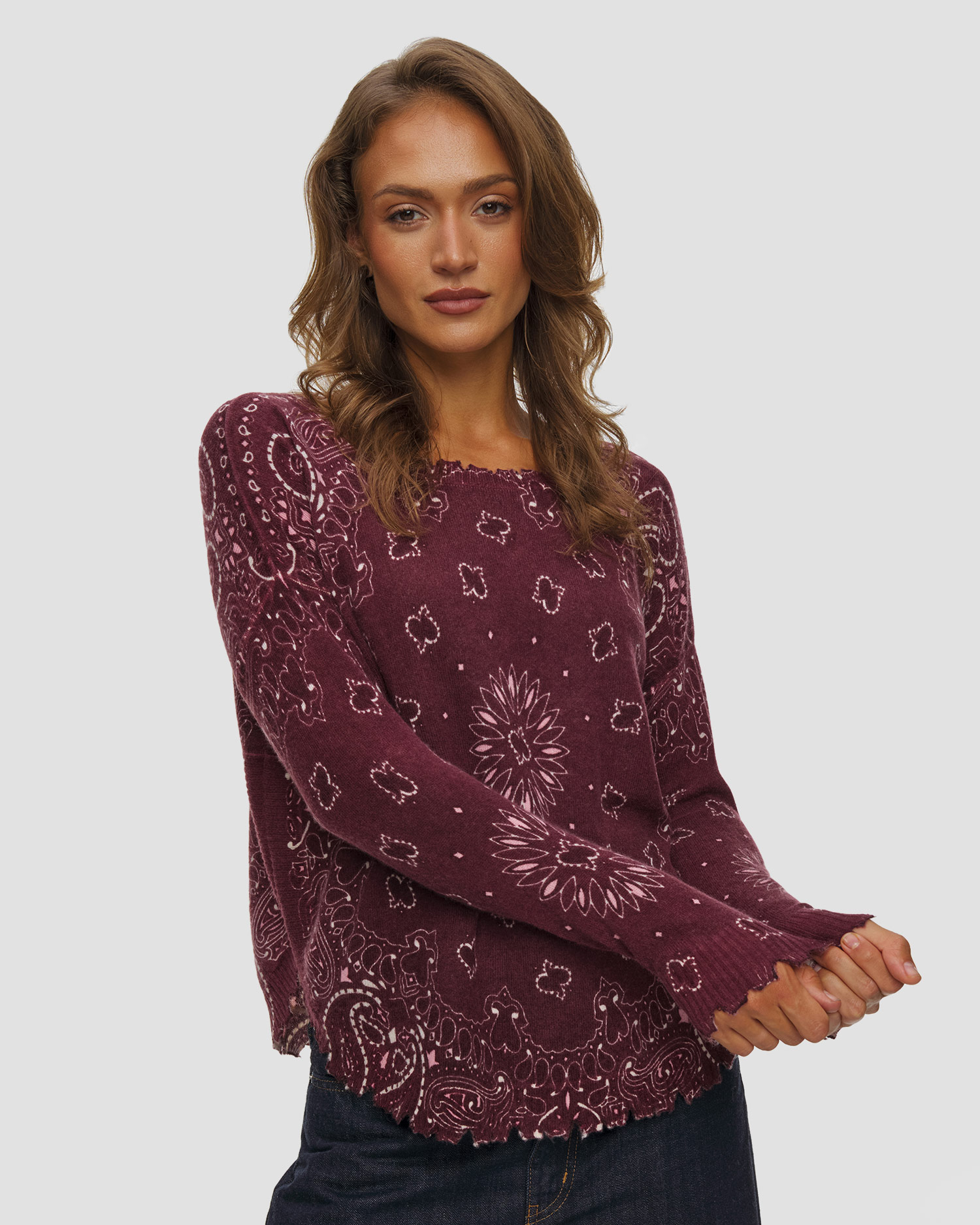 Kaszmirowy sweter damski Kujten Mela Bandana Bico, Kolor/Wzór: Czerwony